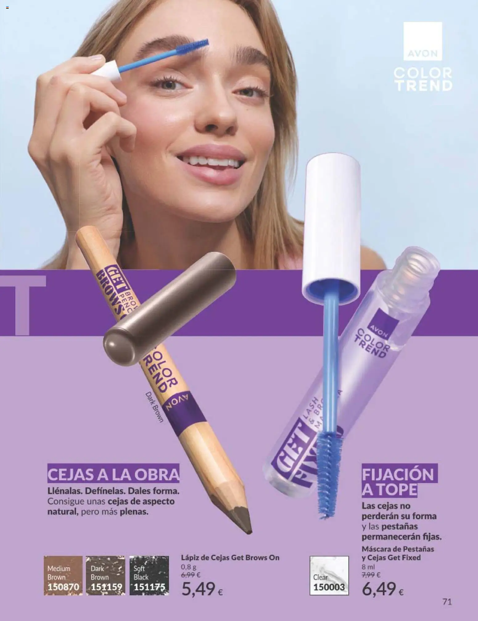 Catálogo AVON campaña 1 │ válido desde el 01.01.2026 | Página: 71 | Productos: Máscara, Lápiz de cejas, Máscara de pestañas