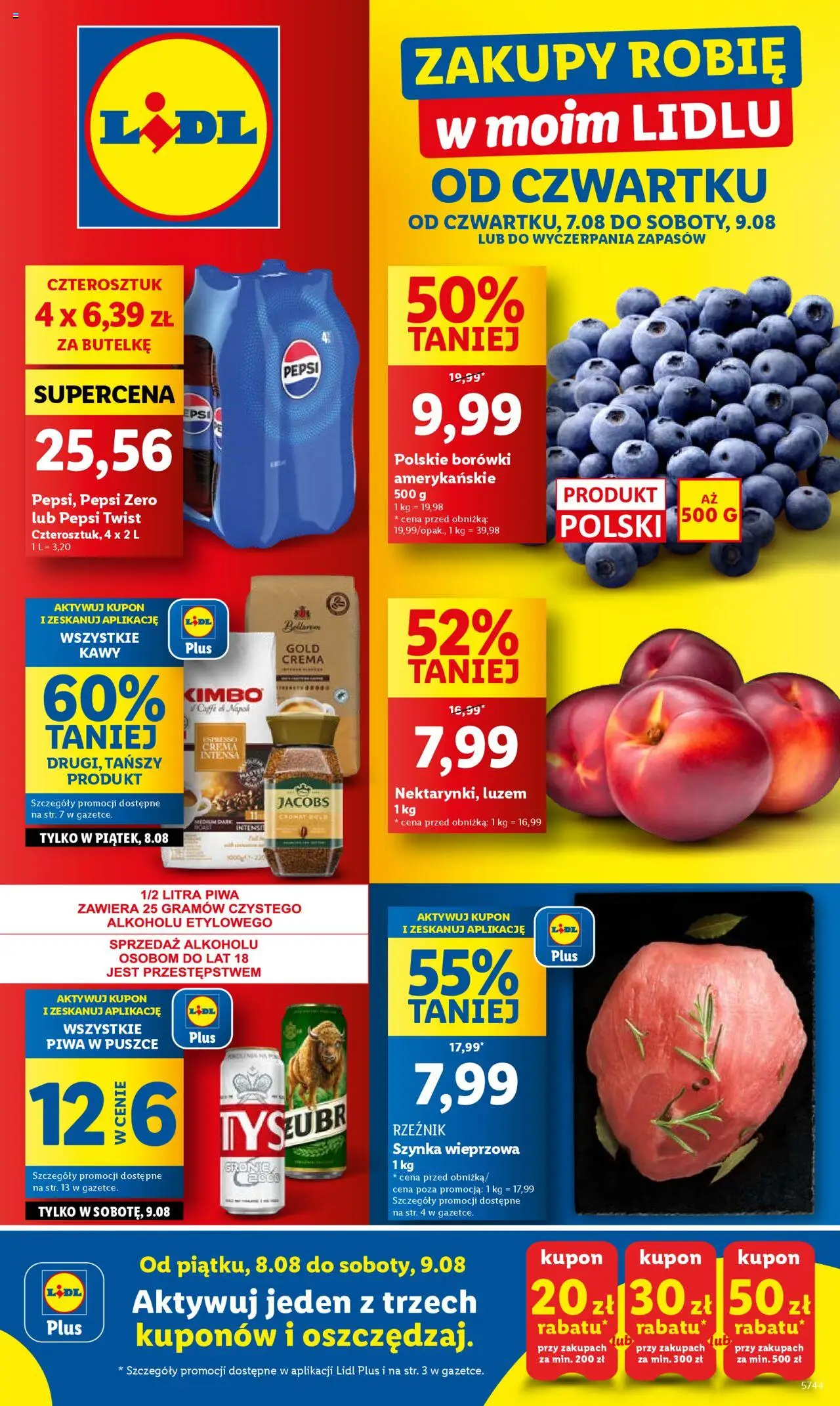 Lidl Gazetka od 07.08.2025 | Strona: 1 | Produkty: Pepsi, Szynka wieprzowa, Szynka