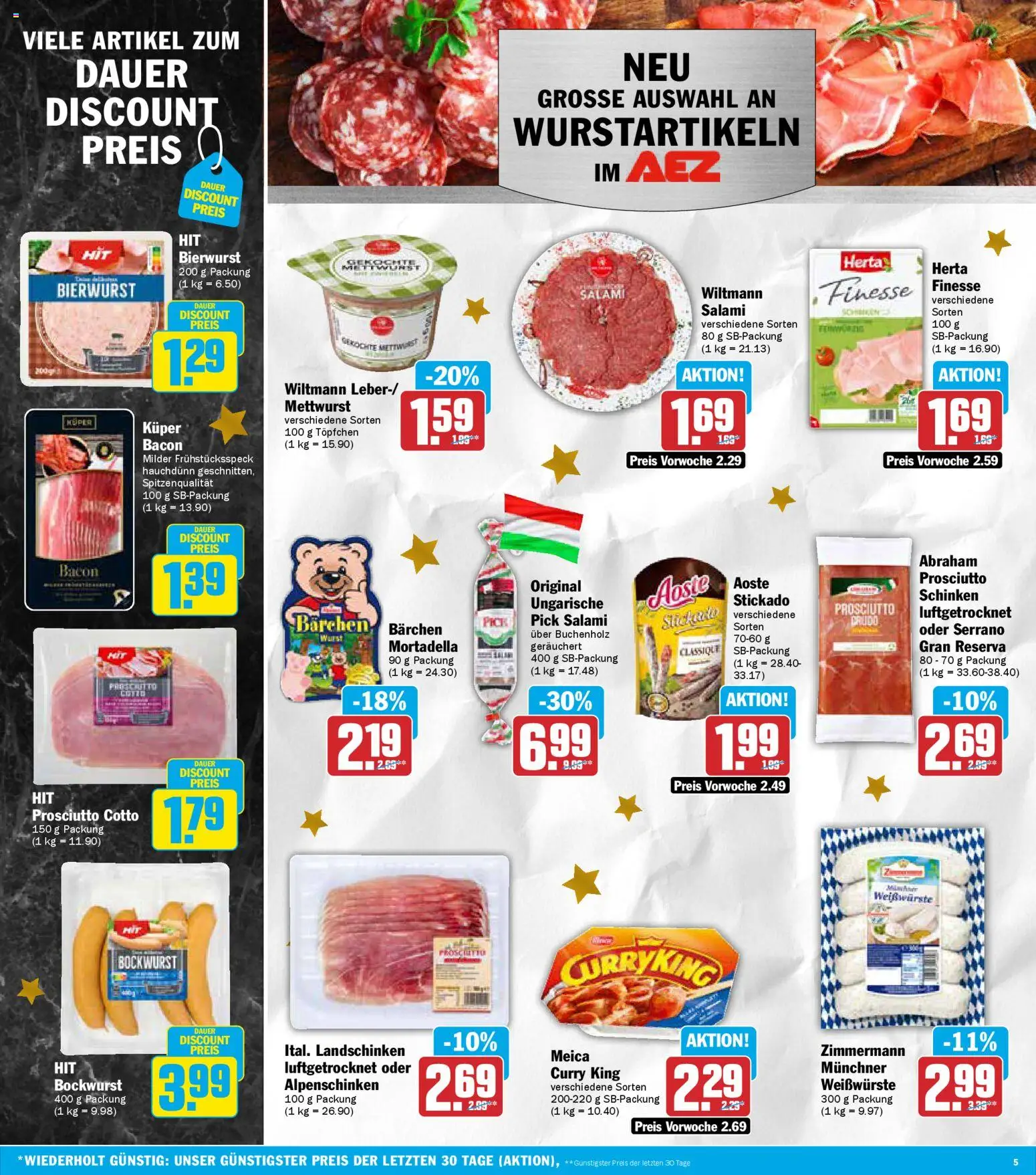 AEZ Prospekt 	 – gültig ab 01.12.2025 | Seite: 5 | Produkte: Bockwurst, Meica, Wurst, Salami