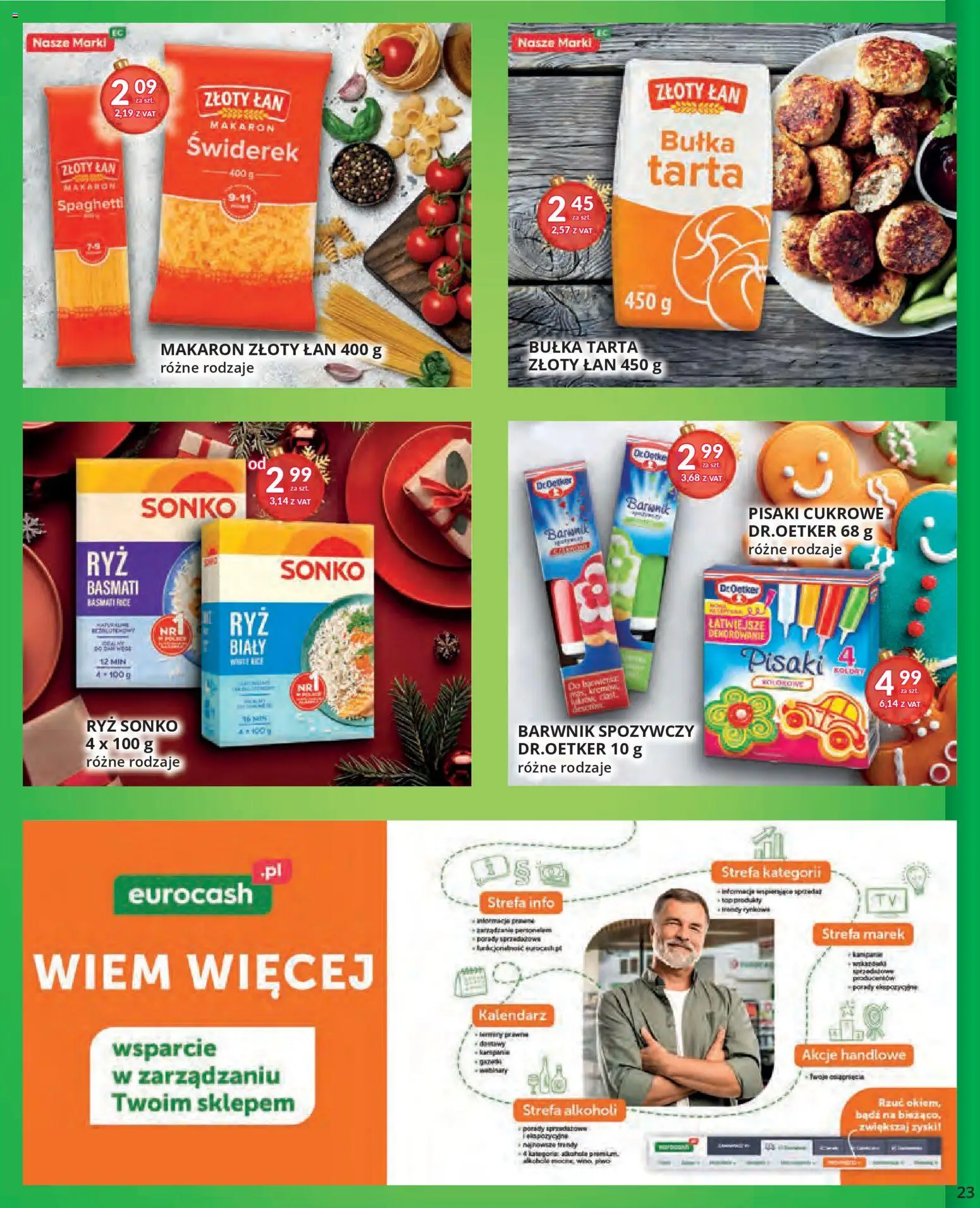 Eurocash Gazetka od 17.11.2025 | Strona: 23 | Produkty: Pisaki cukrowe, Kalendarz, Bułka tarta, Makaron