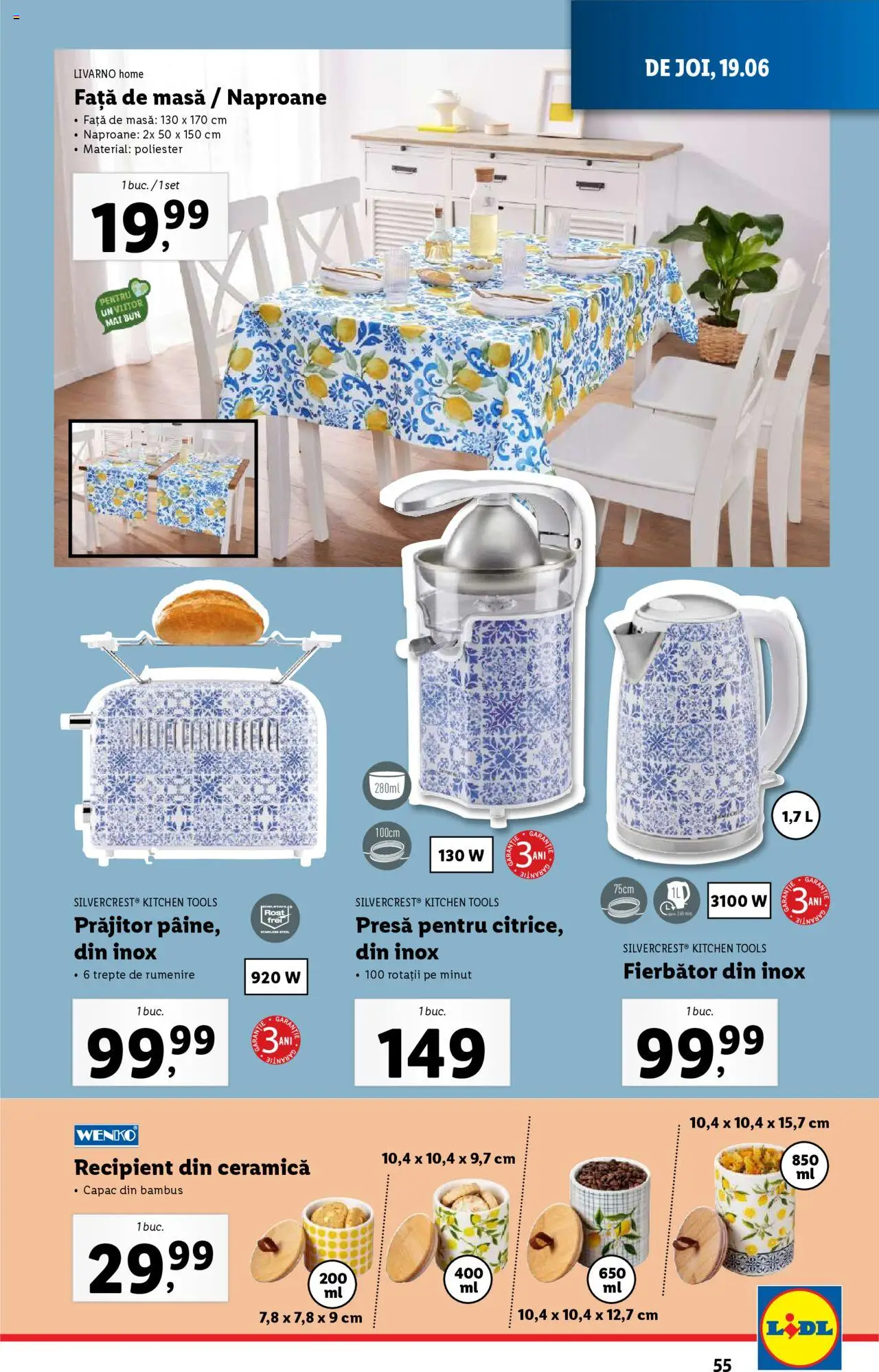 Catalog Lidl – valabil de la 16.06.2025 | Pagină: 55 | Produse: Față de masă, Presă, Masă