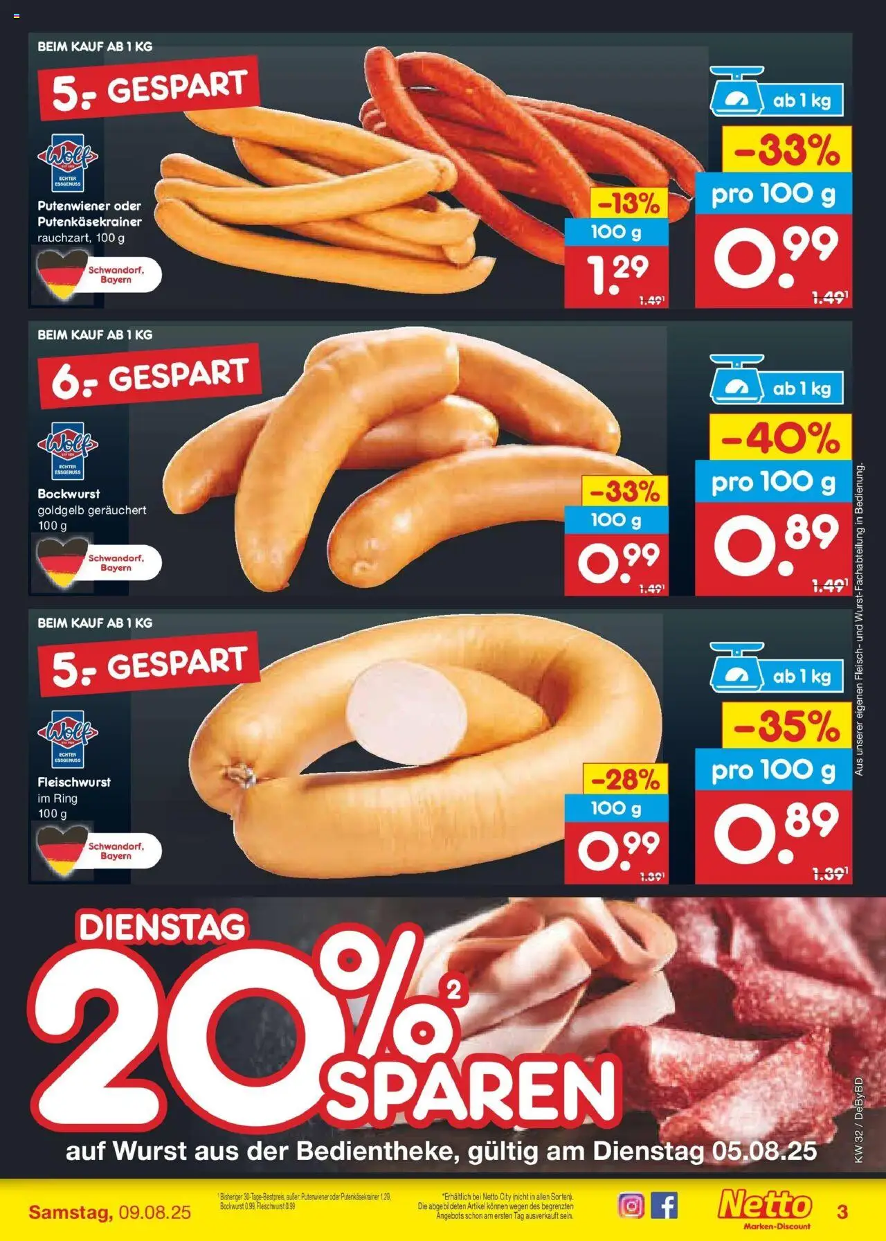 Netto Marken-Discount prospekt Buttenwiesen	 - gültig ab dem 04.08.2025 | Seite: 16 | Produkte: Bockwurst, Wurst, Fleisch