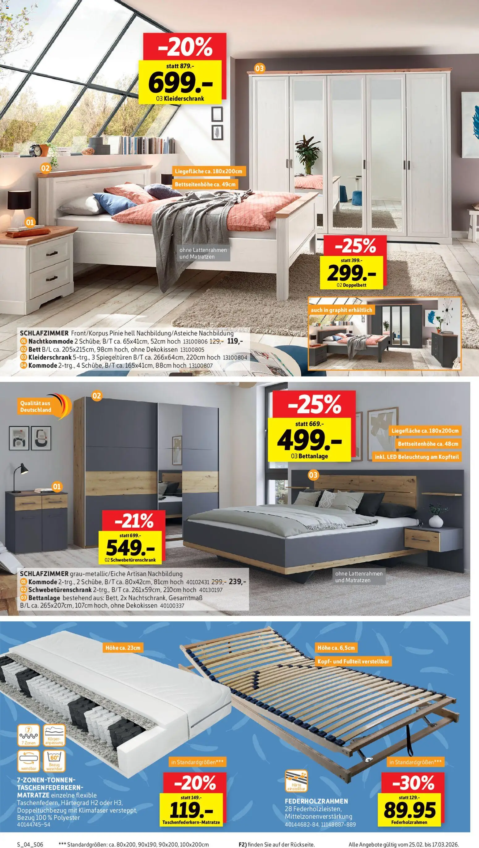 Sconto Prospekt 	 – gültig ab 25.02.2026 | Seite: 6 | Produkte: Matratze, Kommode, Schwebetürenschrank, Doppelbett
