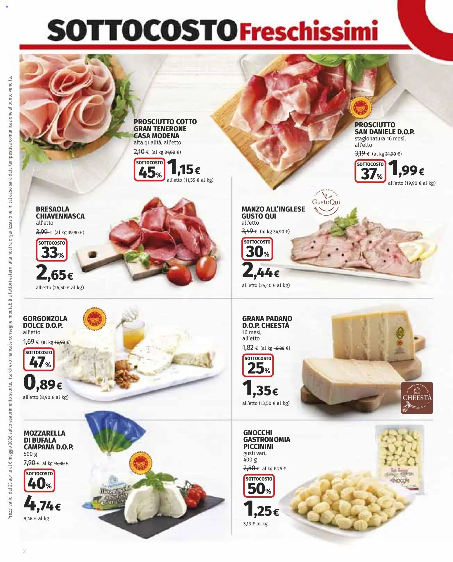 Volantino Ipercoop del 23.04.2026 | Pagina: 2 | Prodotti: Bresaola, Mozzarella, Data, Gorgonzola