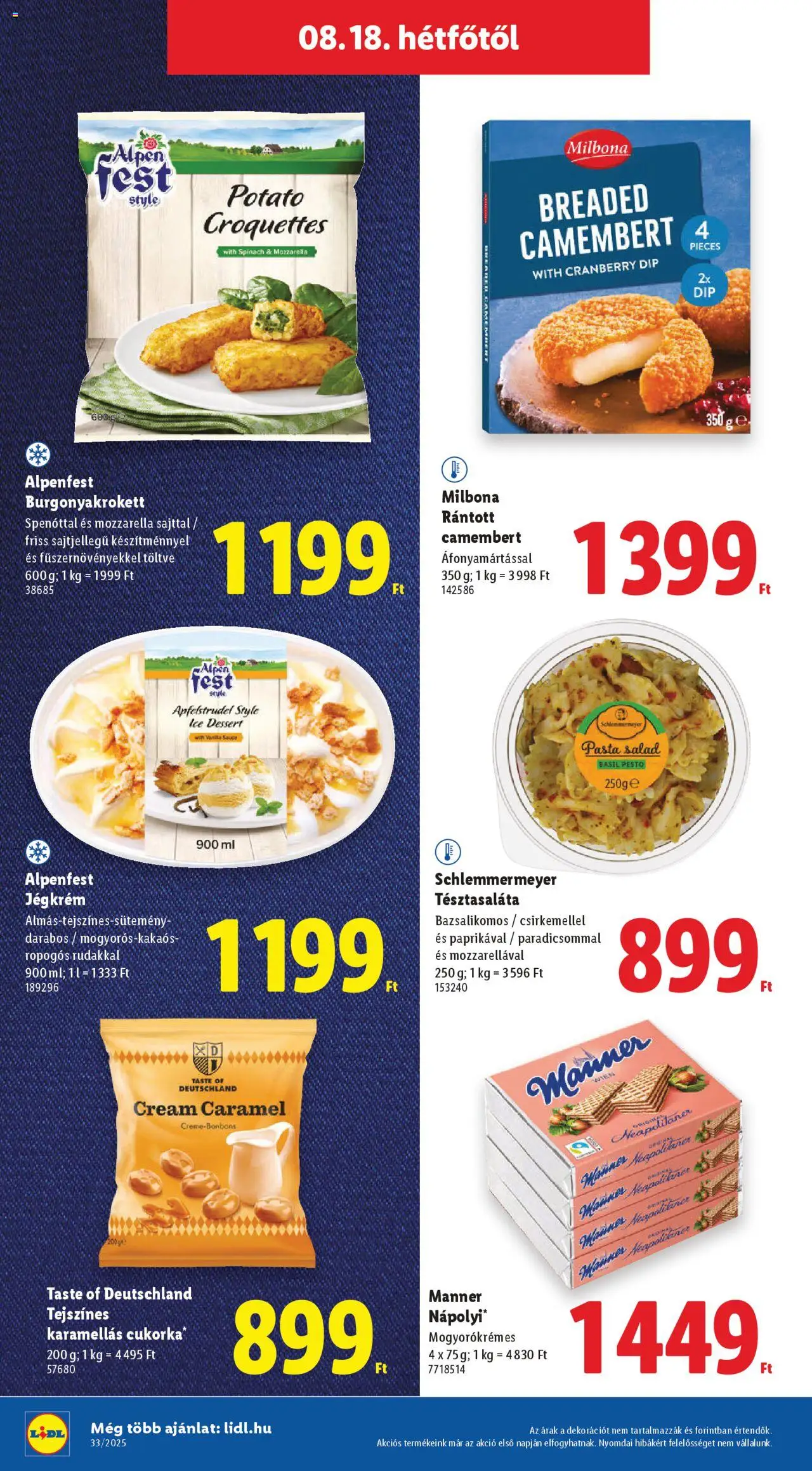 Lidl akciós ujság - amely érvényes a következő dátumtól: 14.08.2025 | Oldal: 62 | Termékek: Mozzarella, Pesto, Jégkrém, Camembert