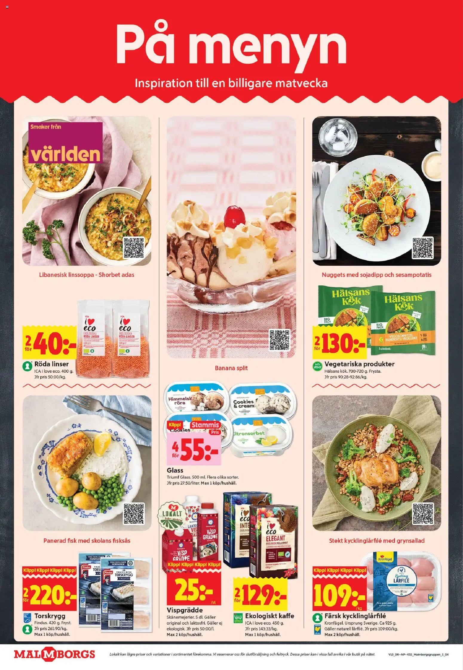 ICA Kvantum reklamblad aktuell från 02.03.2026 | Sida: 4 | Produkter: Röda linser, Galler, Kaffe, Glass