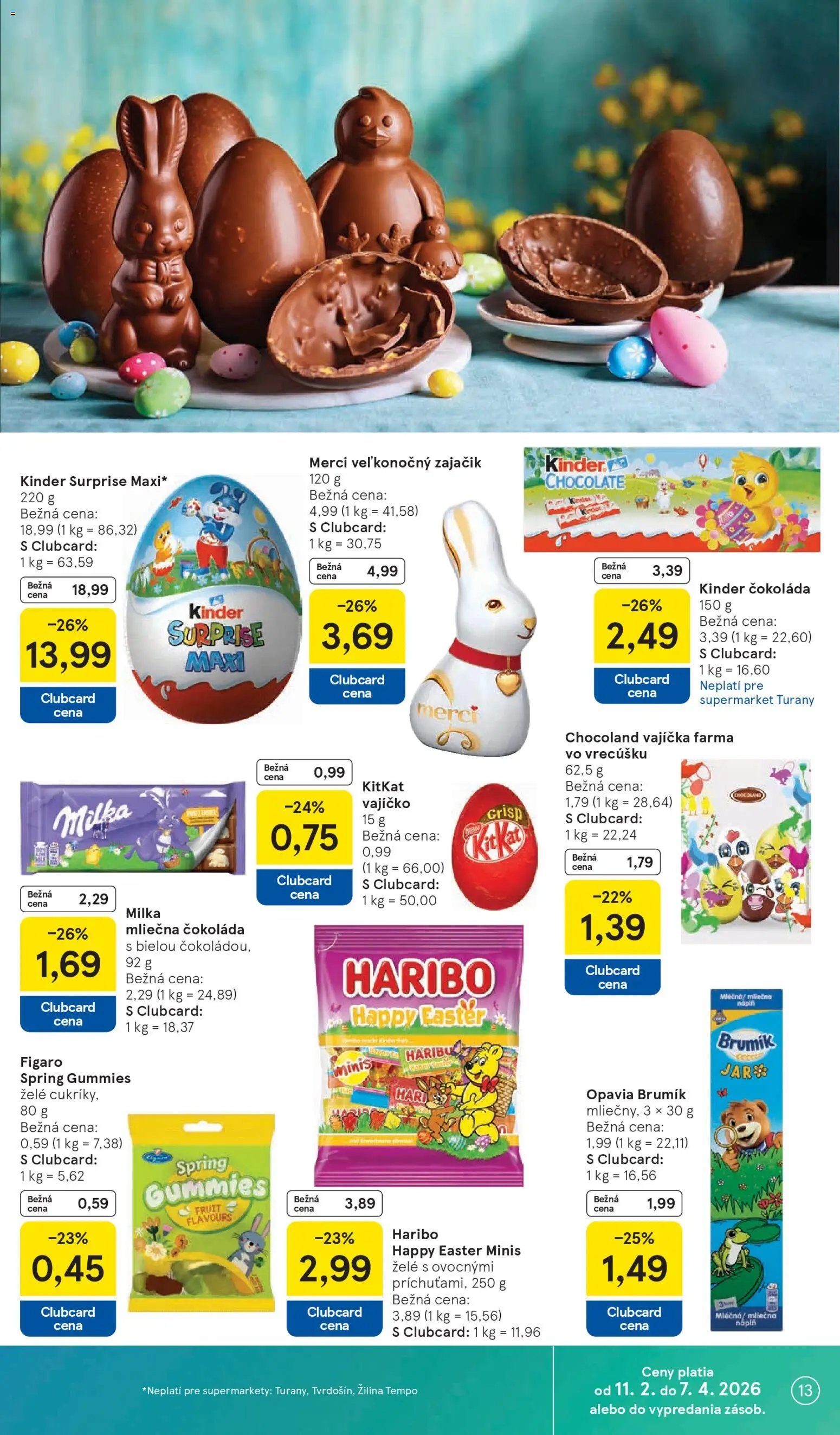 Nové Tesco akcie – leták je platný od 18.03.2026 | Strana: 13 | Produkty: Merci, Kinder Surprise, Čokoláda, Milka