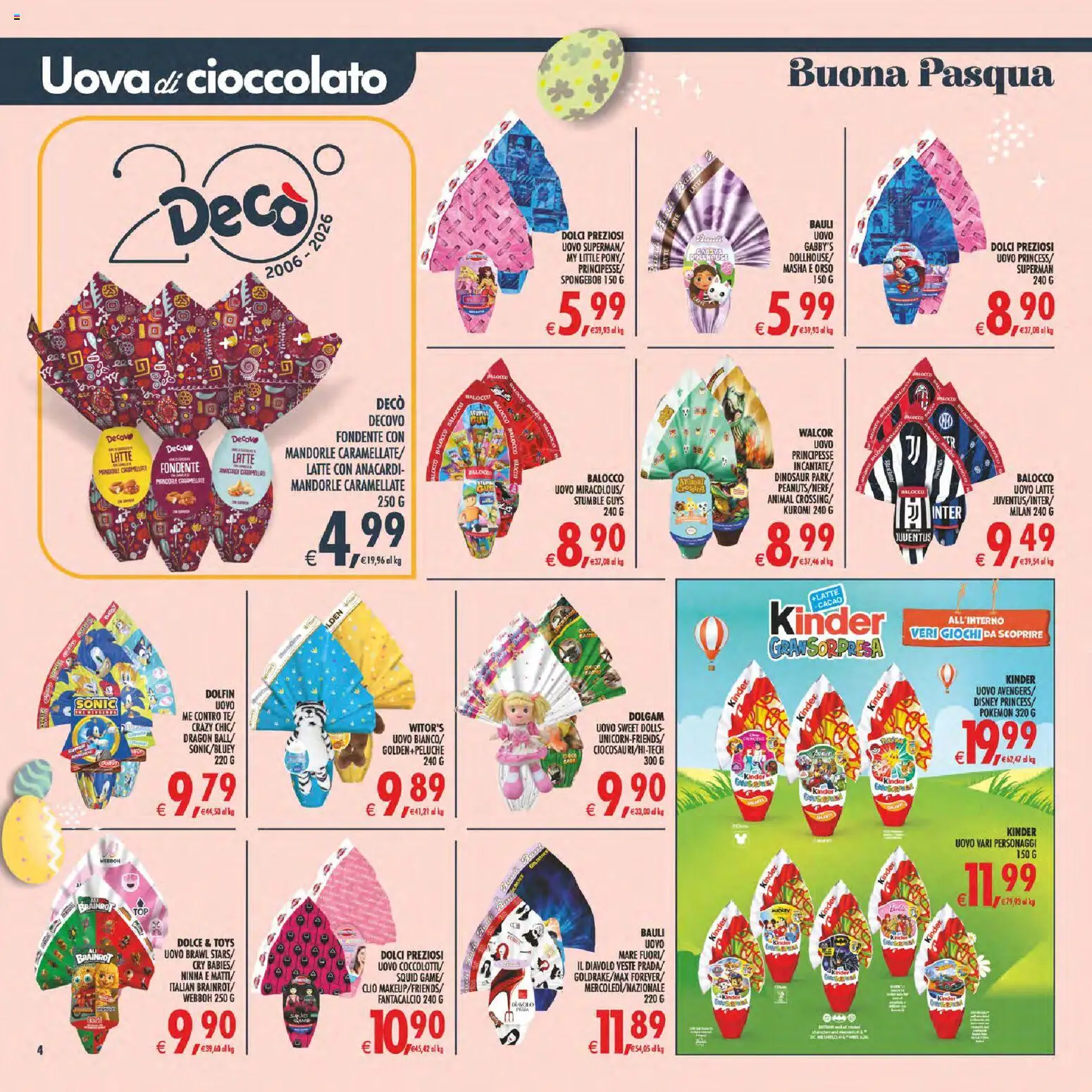 Volantino Decò del 27.03.2026 | Pagina: 4 | Prodotti: Uova, Cioccolato, Anacardi, Data