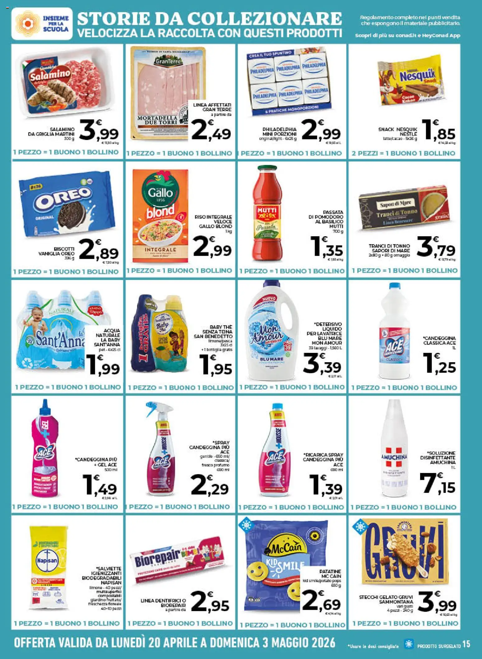 Volantino Conad del 22.04.2026 | Pagina: 15 | Prodotti: Candeggina, Acqua, Lavatrice, Acqua naturale