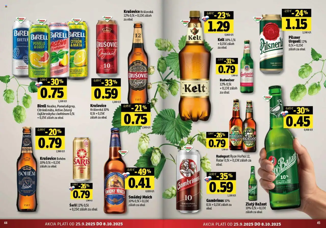 Nové Fresh akcie – leták je platný od 25.09.2025 | Strana: 23 | Produkty: Čaj, Pomelo, Grep, Gambrinus