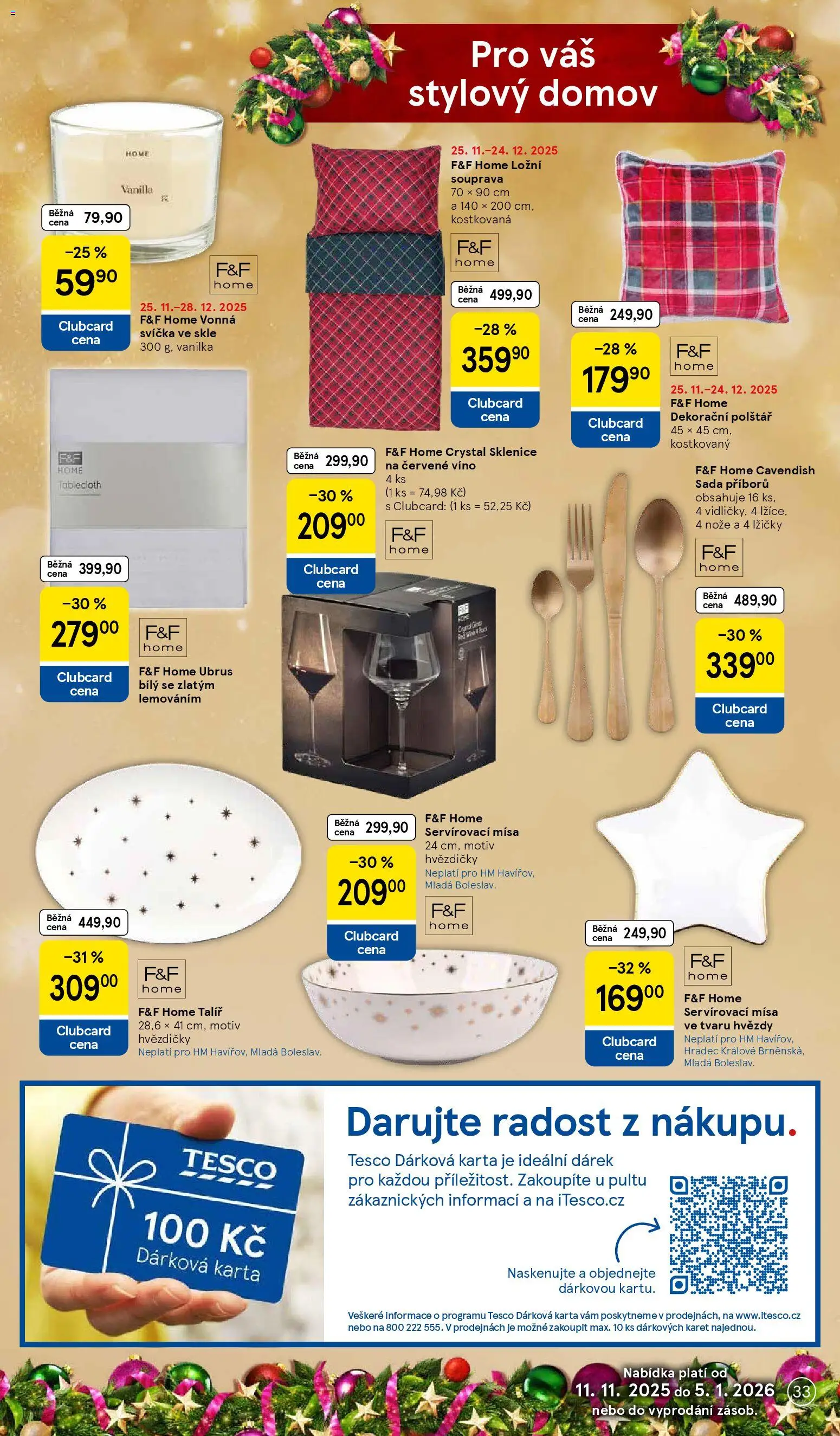 Tesco katalog od 25.11.2025 | Strana: 33 | Produkty: Víno, Talíř, Svíčka, Ubrus