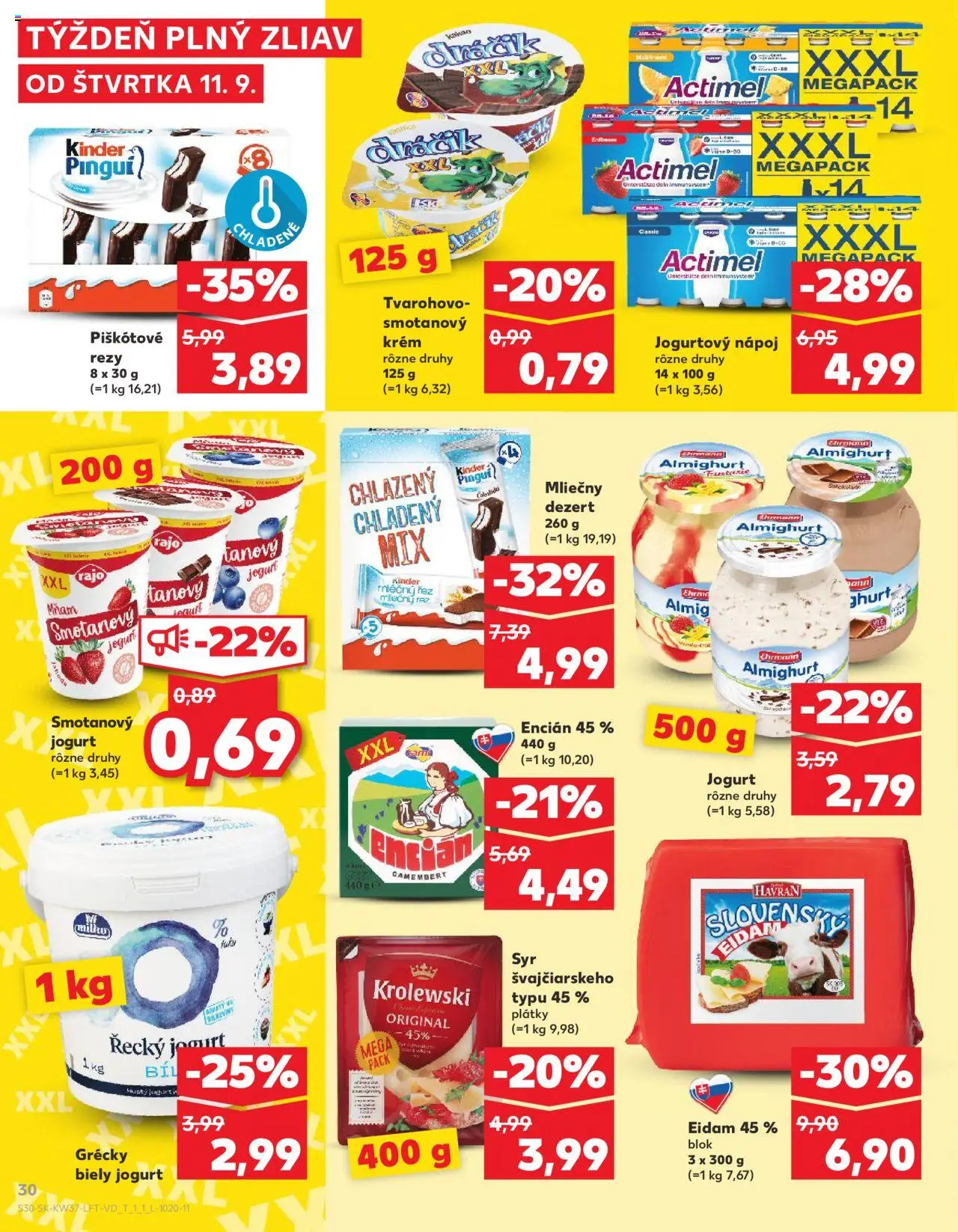 Nové Kaufland akcie – leták je platný od 11.09.2025 | Strana: 30 | Produkty: Syr, Jogurt, Krém, Actimel