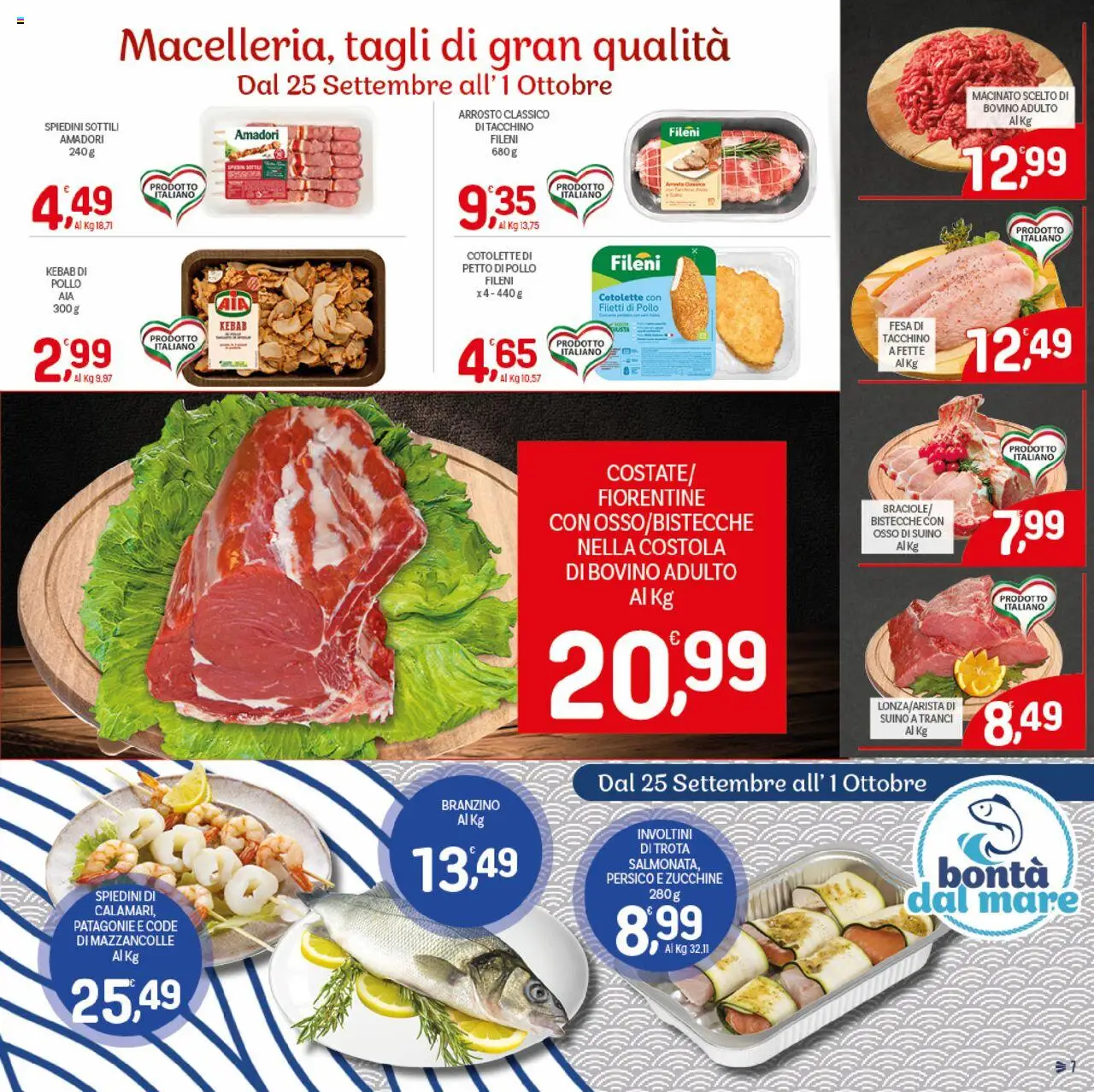 Volantino CRAI del 18.09.2025 | Pagina: 7 | Prodotti: Pollo, Mazzancolle, Branzino, Spiedini