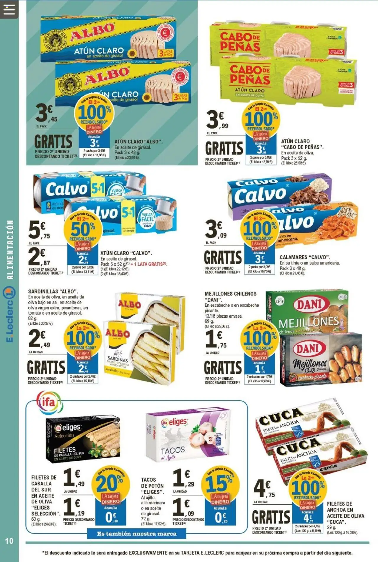 E.Leclerc folleto │ válido desde el 07.10.2025 | Página: 10 | Productos: Aceite, Tacos, Σταθμός εργασίας, Atún claro