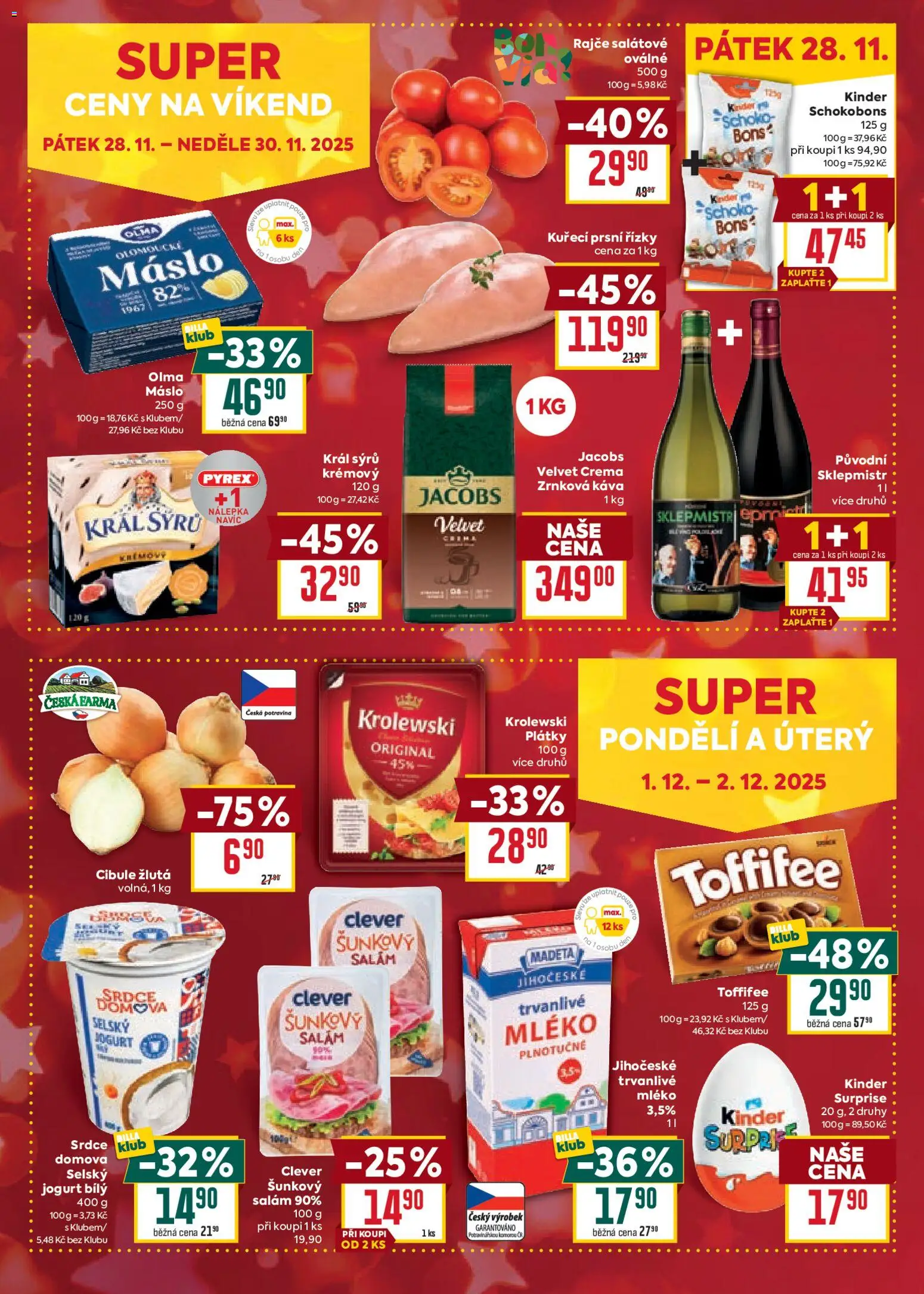 Billa Malý leták od 26.11.2025 | Strana: 4 | Produkty: Toffifee, Sklepmistr, Kuřecí prsní řízky, Jacobs