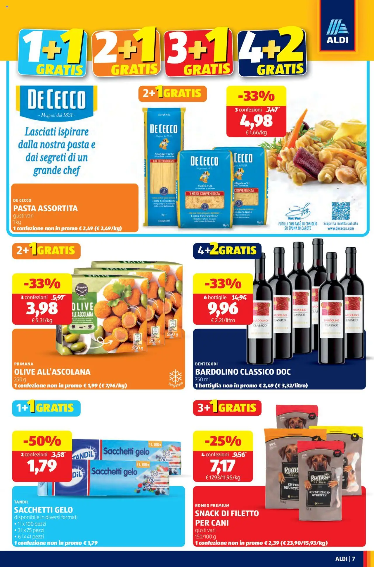 Volantino Aldi del 20.10.2025 | Pagina: 7 | Prodotti: Pasta, Freezer, Ragú, Fusilli