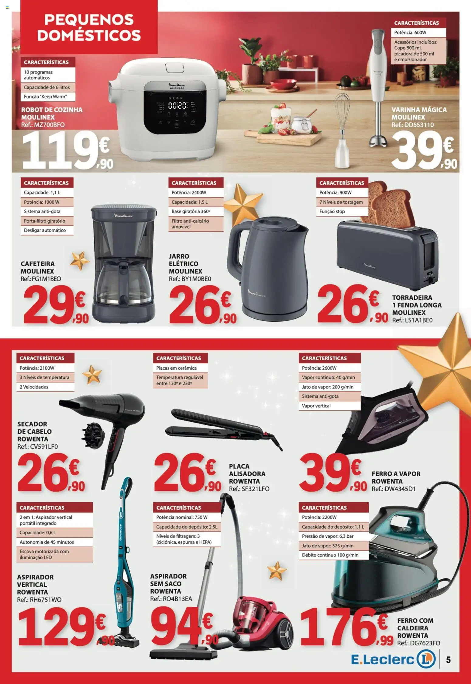E.Leclerc folheto │ válido de 25.11.2025 | Página: 5 | Produtos: Ferro a vapor, Secador de cabelo, Torradeira, Base