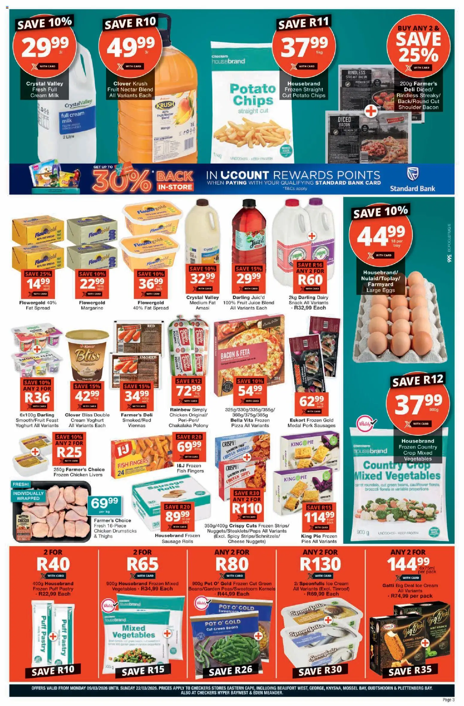 New Checkers catalogue – valid from 09.03.2026 | Page: 3 | Products: Chips, Cream, Vegetables, Sausage
