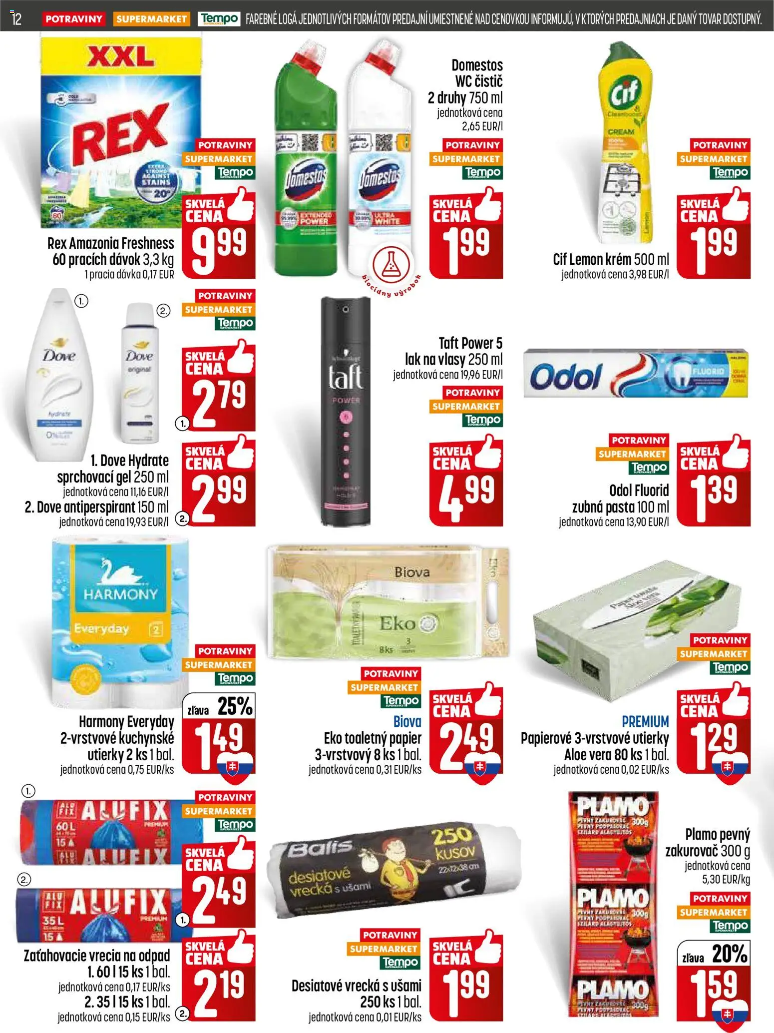 Nové COOP Jednota akcie – leták je platný od 15.01.2026 | Strana: 12 | Produkty: Lak na vlasy, Krém, Cif, Domestos