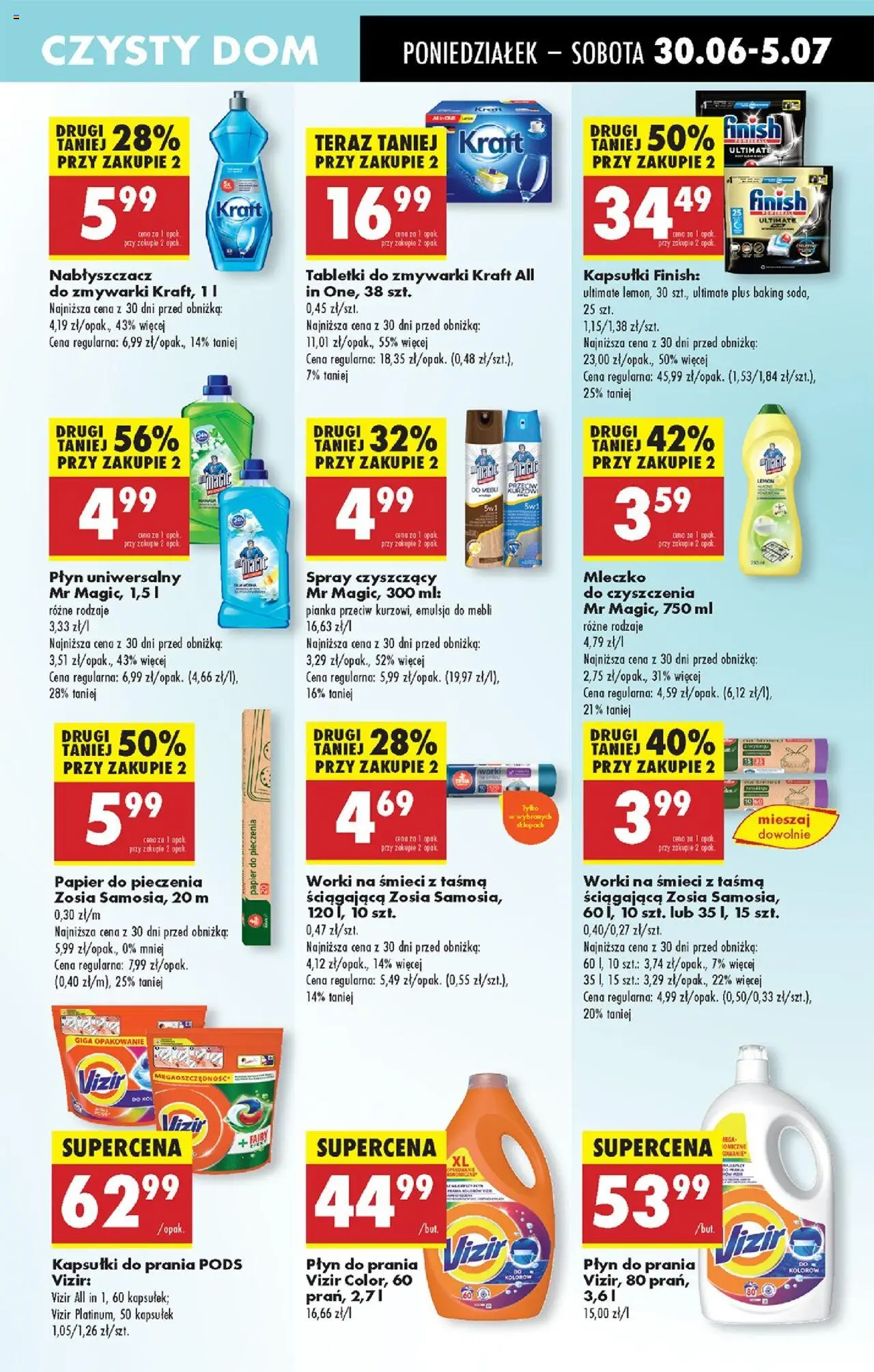 Biedronka gazetka od 30.06.2025 | Strona: 69 | Produkty: Papier do pieczenia, Kapsułki do prania, Finish, Tabletki do zmywarki