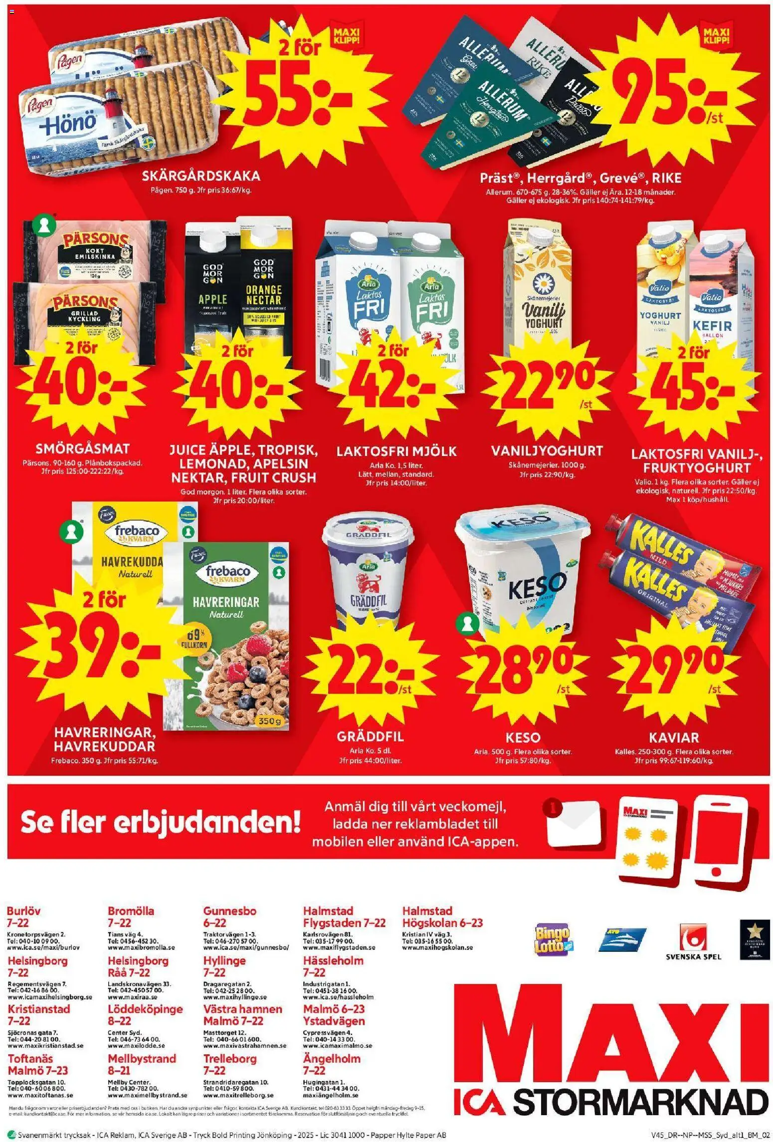 ICA Maxi reklamblad aktuell från 03.11.2025 | Sida: 12 | Produkter: Kvarn, Galler, Mjölk, Juice