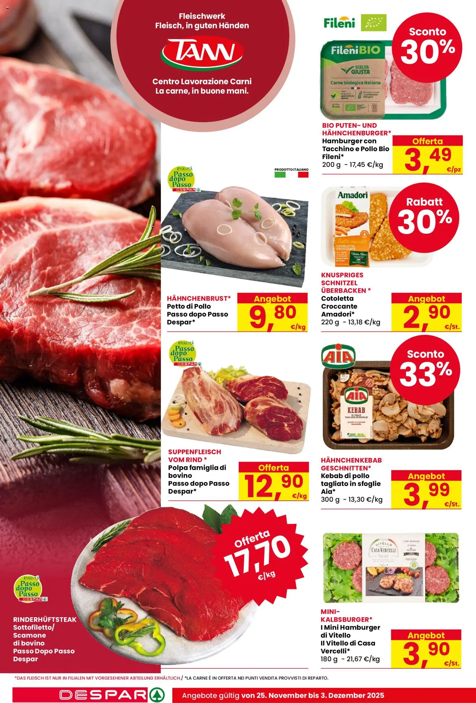 Volantino Despar del 25.11.2025 | Pagina: 6 | Prodotti: Bovino, Petto di Pollo, Pollo, Hamburger