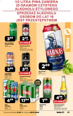 Netto gazetka - Spożywcza od 21.07.2025 | Strona: 21 | Produkty: Warka, Piwo Warka, Harnaś, Piwo