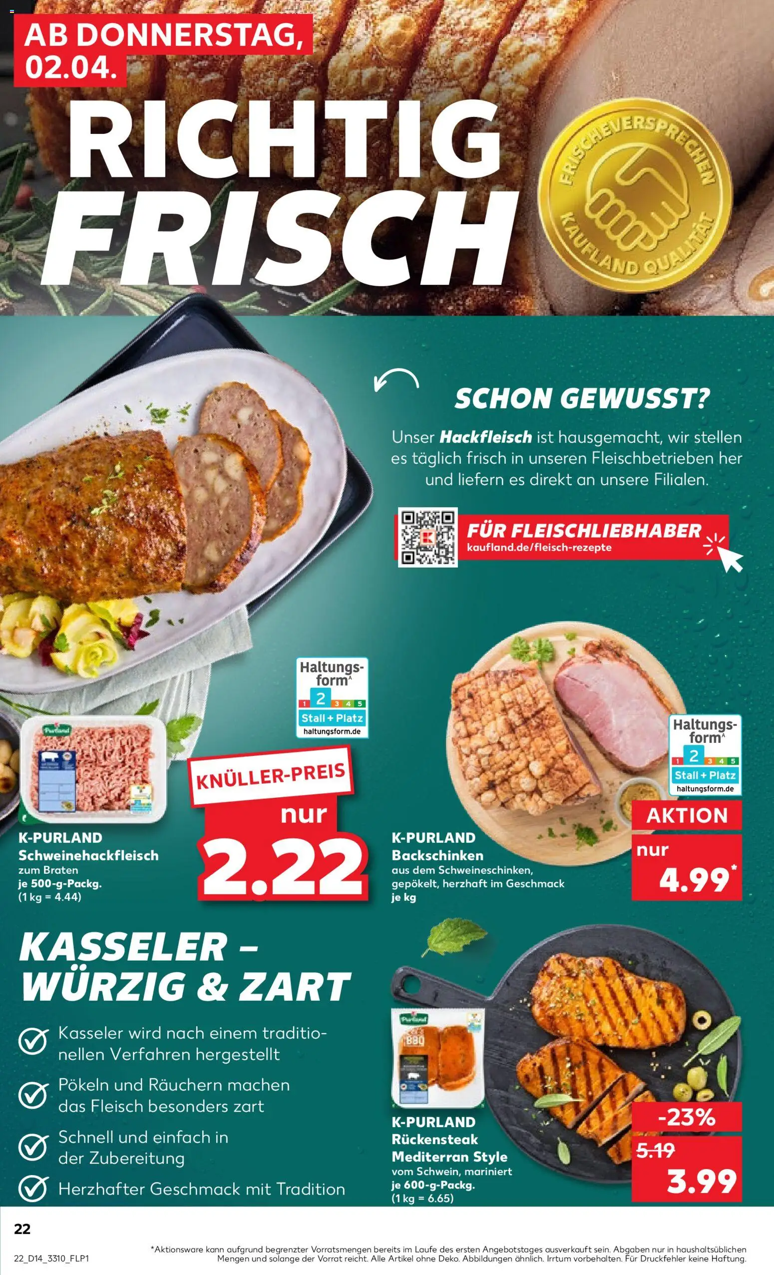 Kaufland Prospekt Leipzig	 – gültig ab 02.04.2026 | Seite: 22 | Produkte: Steak, Fleisch, Hackfleisch