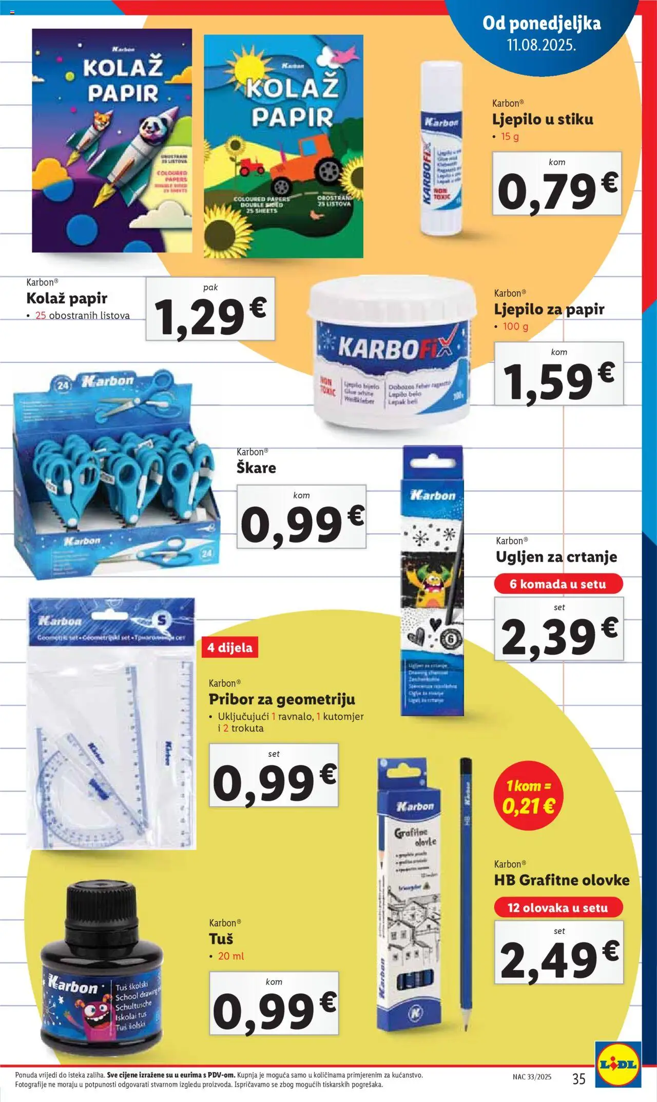 Lidl katalog | vrijedi od 31.07.2025 | Stranica: 35 | Proizvodi: Kolaž papir, Tuš, Ljepilo, Grafitne olovke