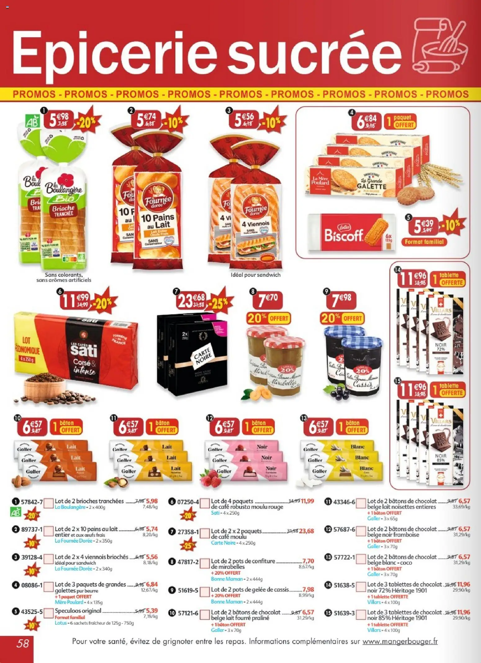 {H1} | Page: 58 | Produits: Sandwich, Café moulu, Café, Chocolat