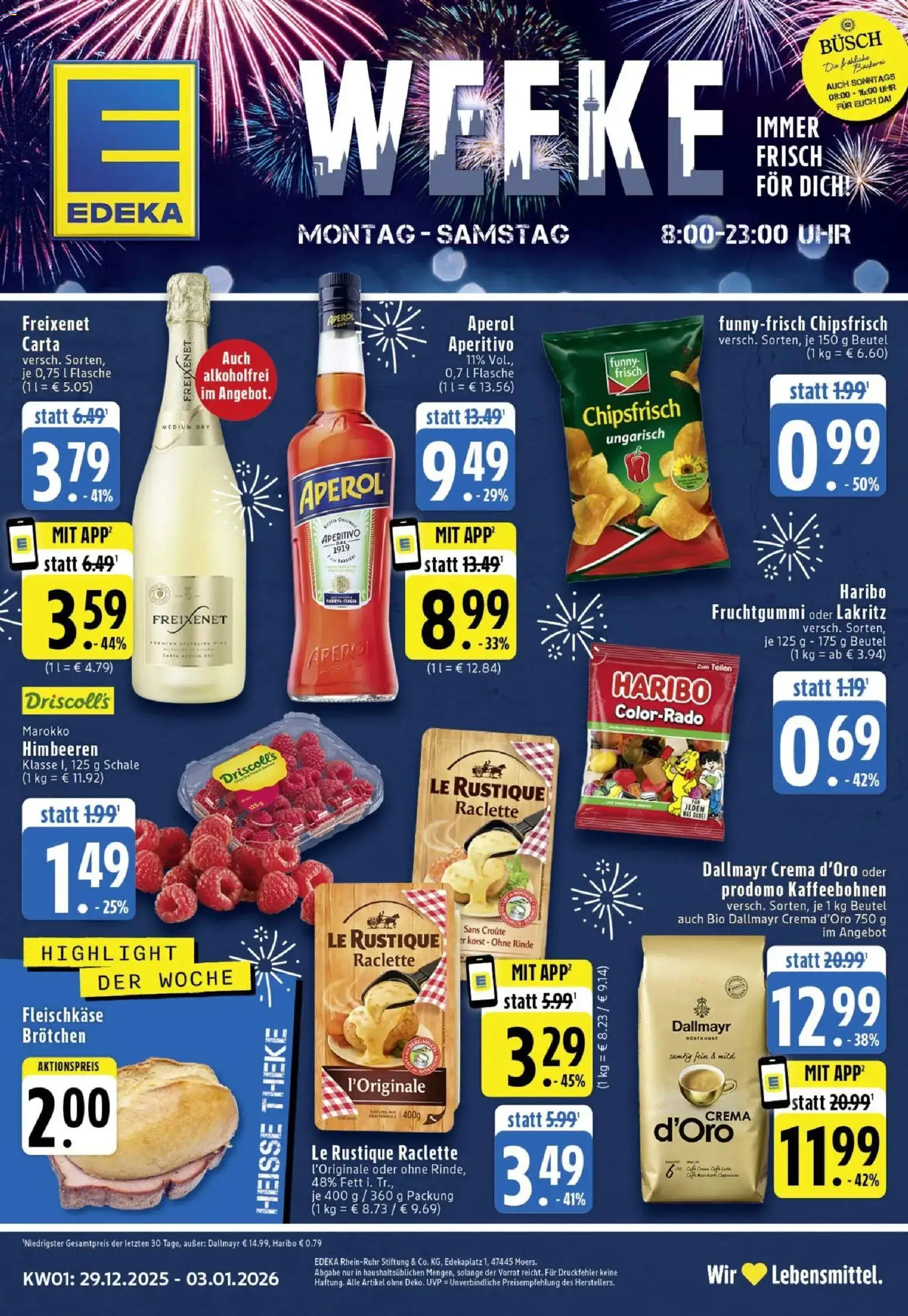 Edeka prospekt Köln	 – gültig ab 29.12.2025 | Seite: 1 | Produkte: Himbeeren, Haribo, Freixenet, Uhr