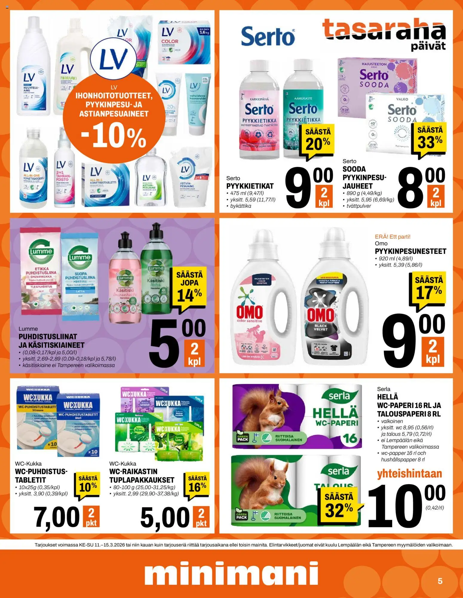 Minimani tarjoukset – voimassa 11.03.2026 alkaen | Sivu: 5 | Tuotteet: Hella, Pesuaine, WC, Etikka