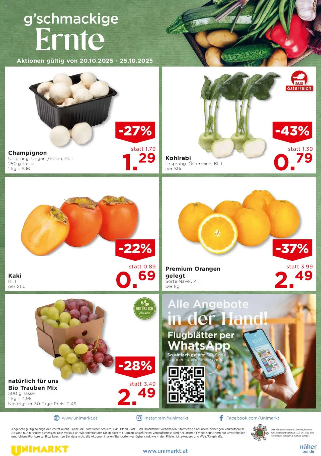 Unimarkt Flugblatt gültig ab 22.10.2025 | Seite: 14 | Produkte: Kaki, Orangen