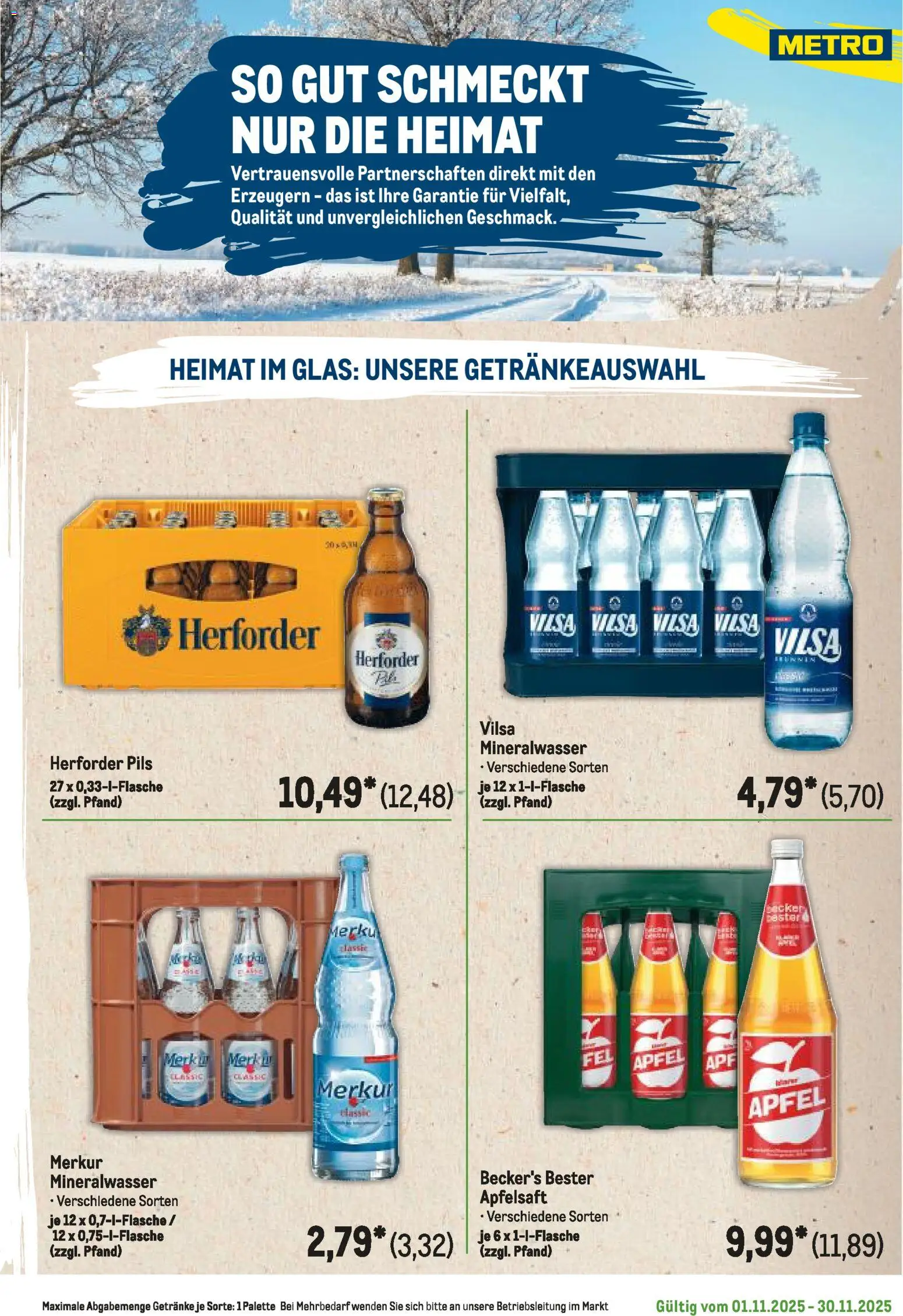 Metro Regionaler Flyer – gültig ab 01.11.2025 | Seite: 13 | Produkte: Pils, Äpfel, Apfelsaft, Mineralwasser