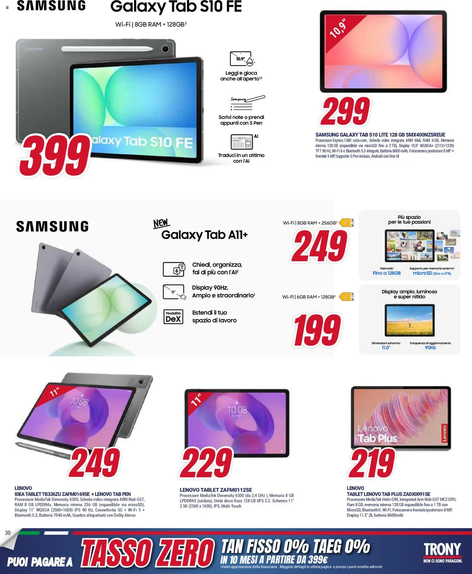Volantino Trony del 15.01.2026 | Pagina: 30 | Prodotti: Samsung Galaxy, Tablet, Video, Fotocamera