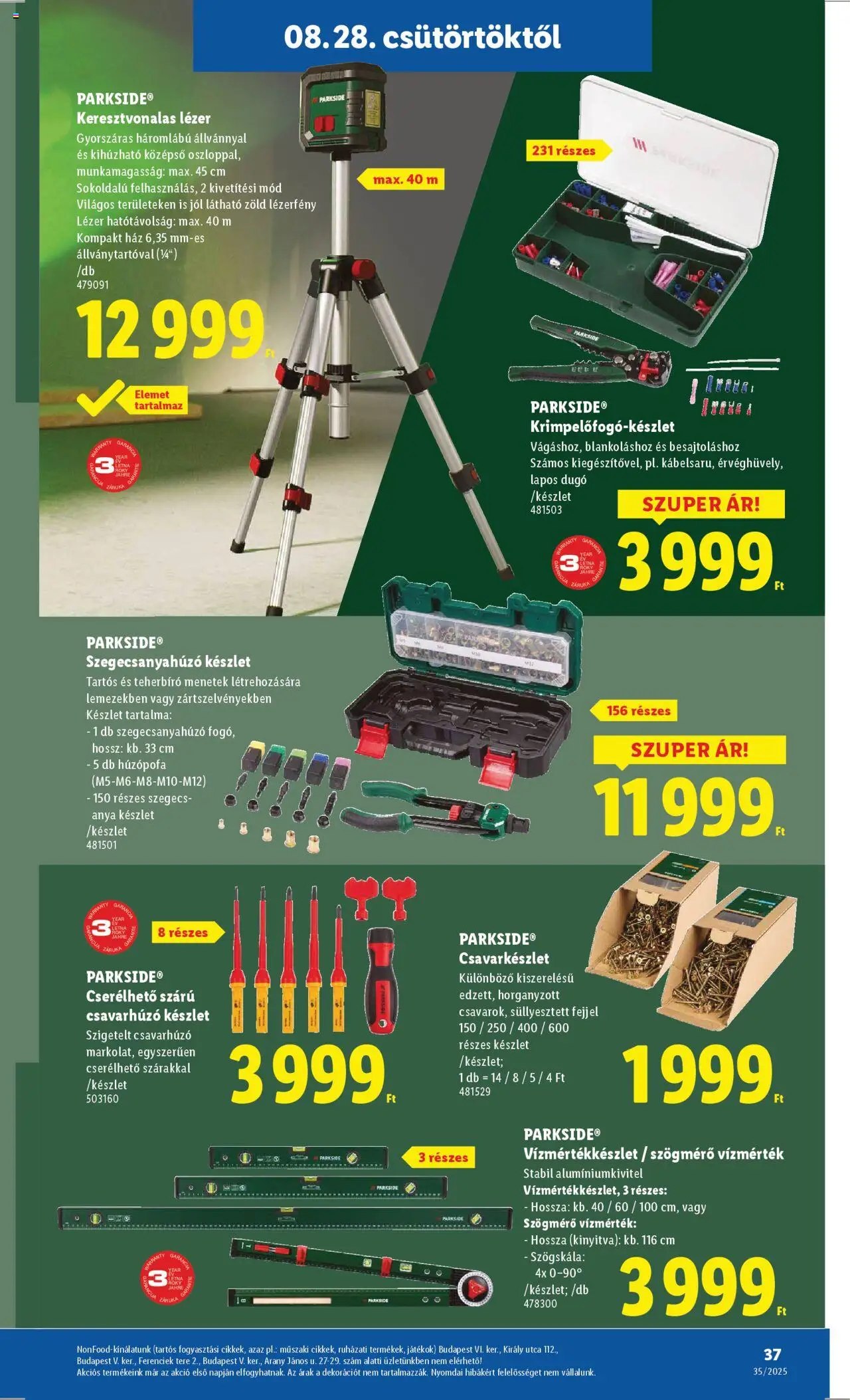 Lidl akciós ujság - amely érvényes a következő dátumtól: 28.08.2025 | Oldal: 37 | Termékek: Parkside, Játékok, Csavarhúzó