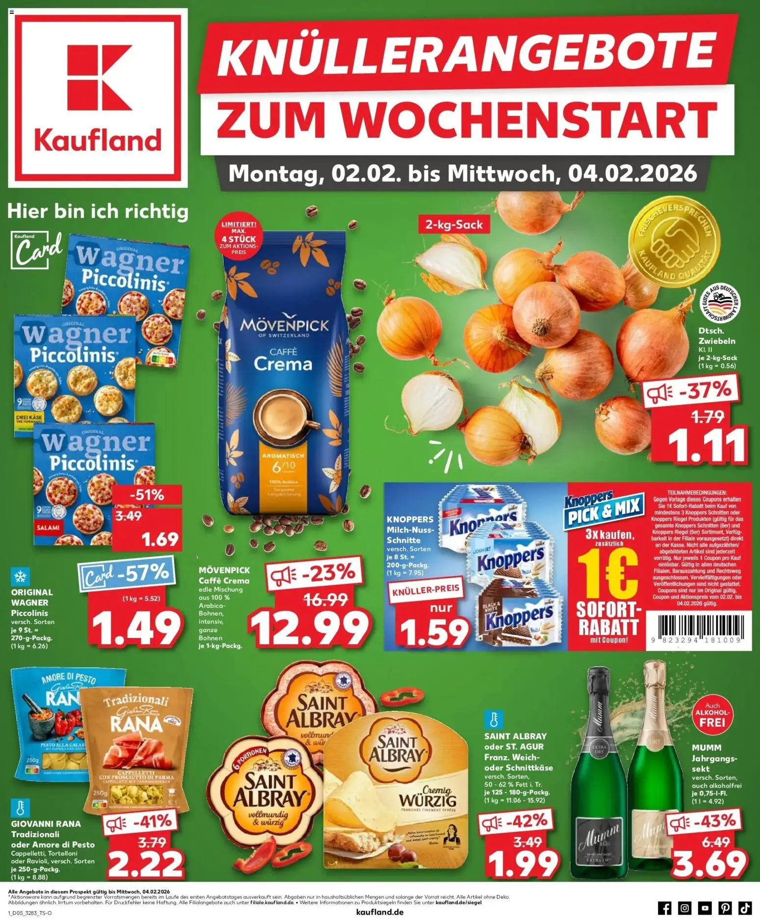 Kaufland prospekt Zossen	 – gültig ab 02.02.2026 | Seite: 1 | Produkte: Zwiebeln, Knoppers, Piccolinis, Pasta