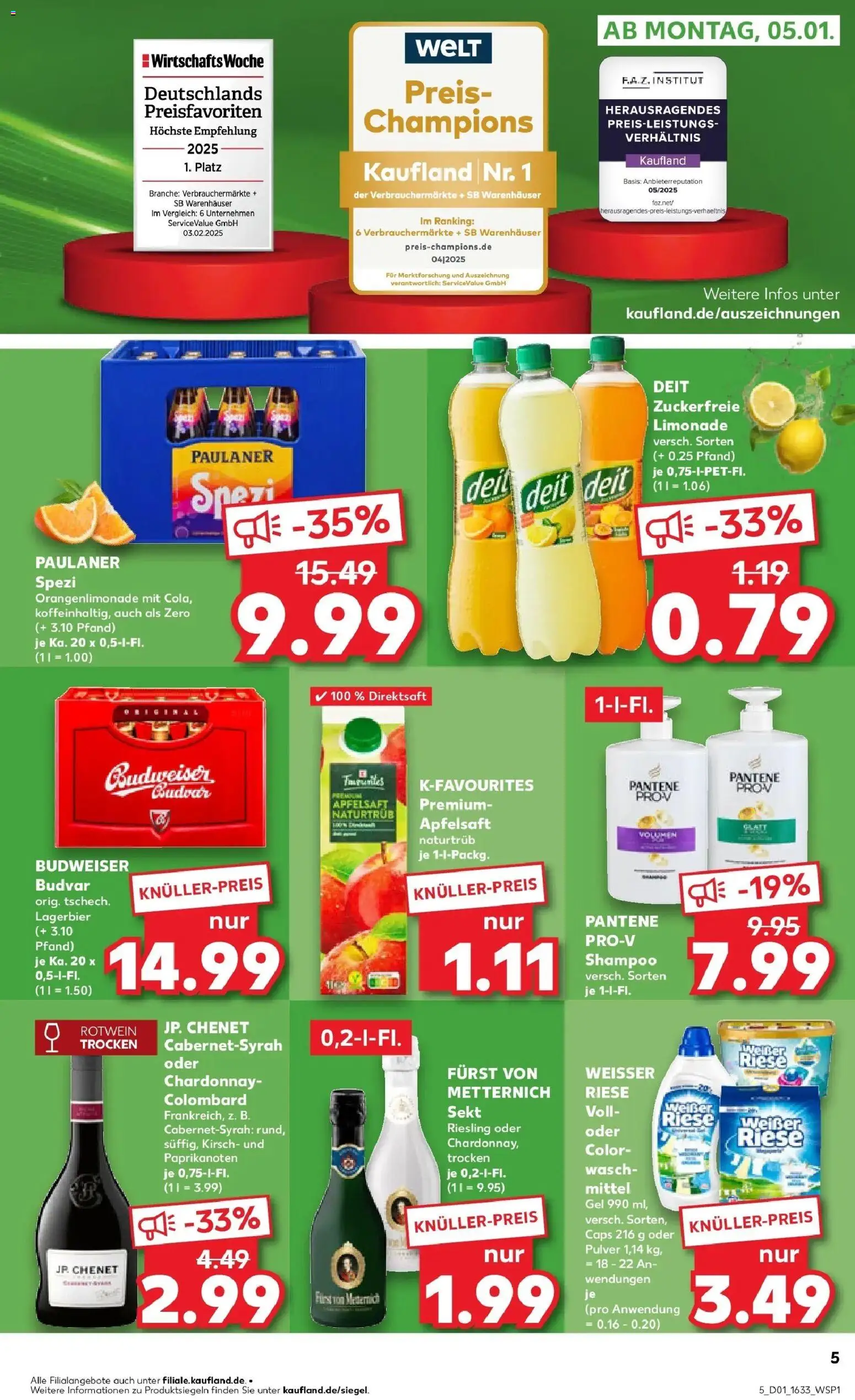 Kaufland prospekt Pfungstadt	 – gültig ab 05.01.2026 | Seite: 5 | Produkte: Furst von metternich, Paulaner spezi, Limonade, Paulaner