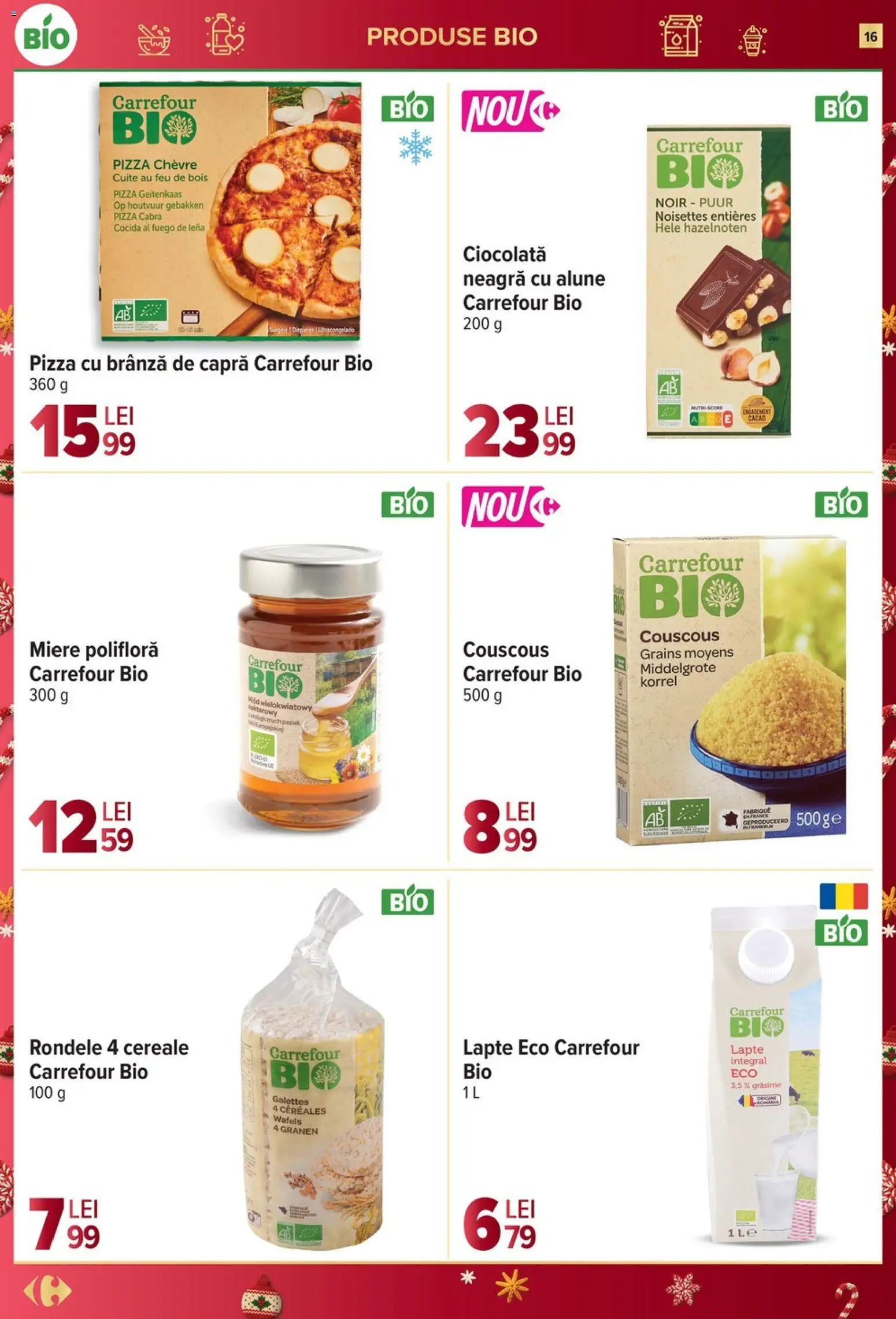 Noul catalog Carrefour – valabil de la 03.12.2025 | Pagină: 16 | Produse: Miere polifloră, Ciocolată, Pizza, Cereale