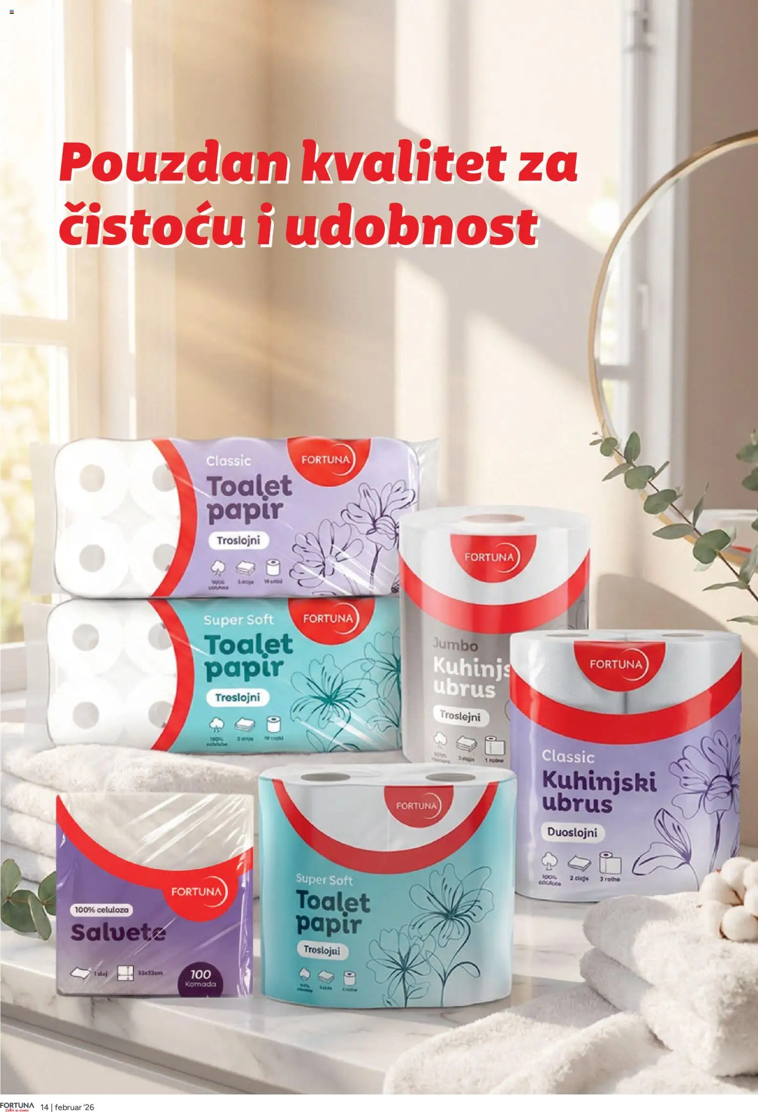 Fortuna Market katalog - važi od 10.02.2026 | Strana: 14 | Proizvode: Toalet papir, Ubrus