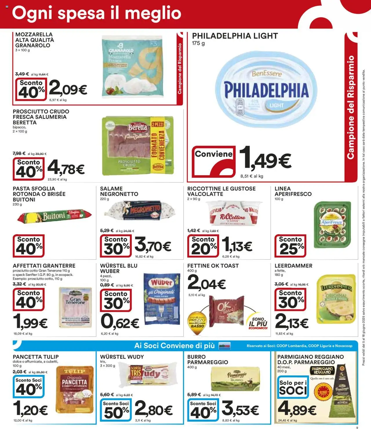 Volantino Ipercoop del 05.06.2025 | Pagina: 9 | Prodotti: Pasta sfoglia, Pancetta, Data, Ricotta