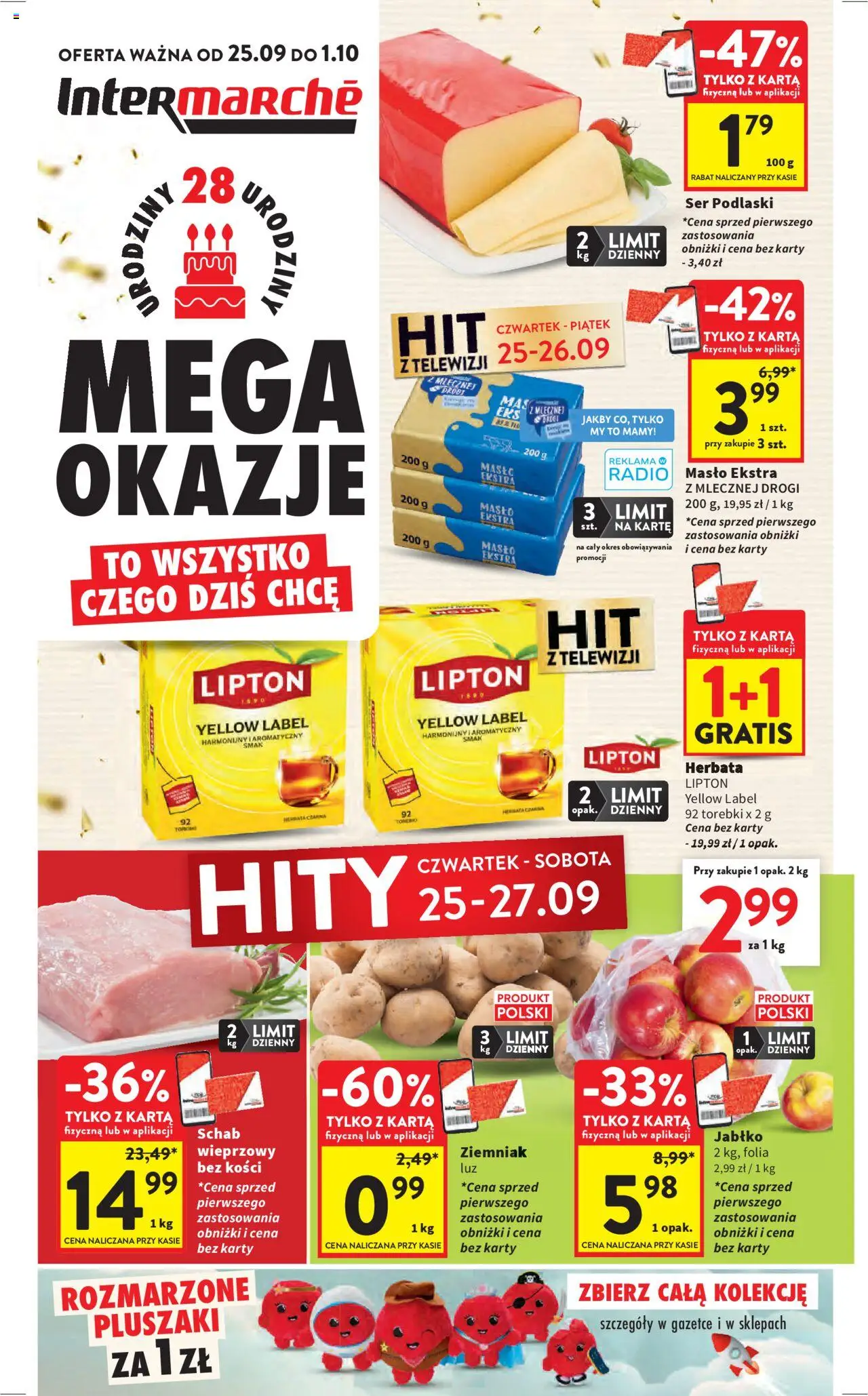 Intermarche Gazetka od 25.09.2025 | Strona: 1 | Produkty: Karta, Schab, Masło, Torebki