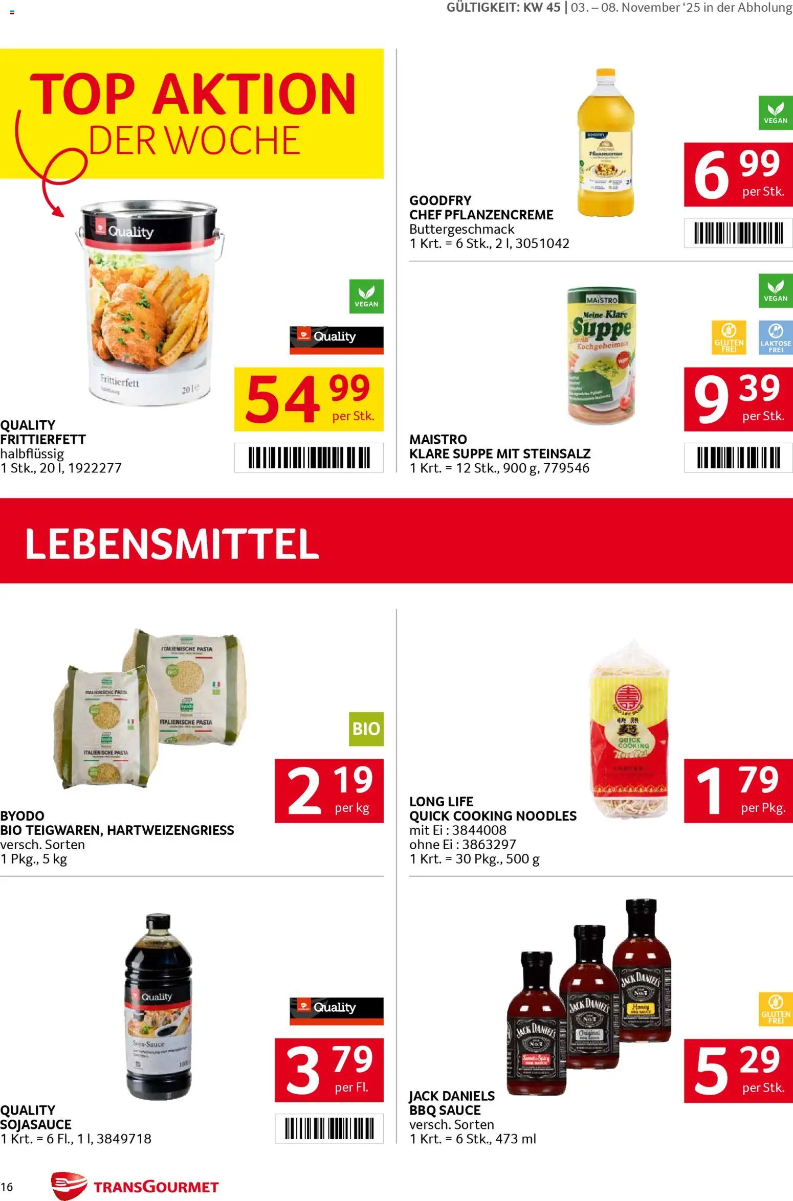 Transgourmet Flugblatt gültig ab 03.11.2025 | Seite: 16 | Produkte: Pasta, Libacomb