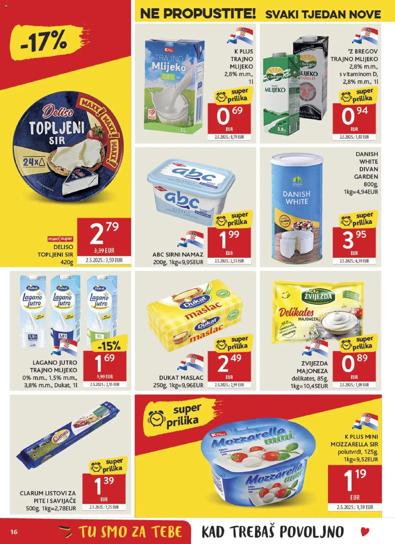 Konzum katalog | vrijedi od 21.01.2026 | Stranica: 16 | Proizvodi: Mozzarella, Maslac, Sir, Namaz