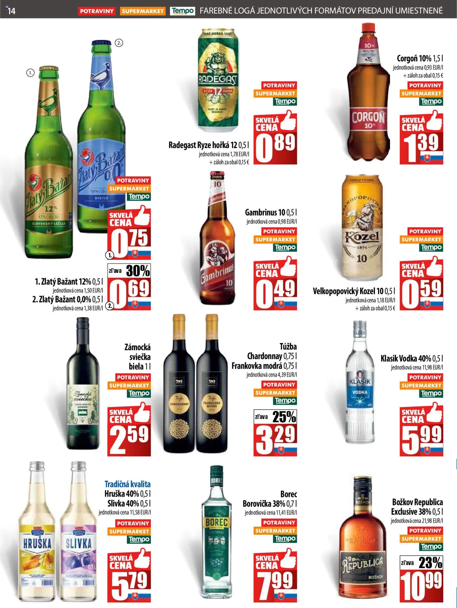 Nové COOP Jednota akcie – leták je platný od 13.11.2025 | Strana: 14 | Produkty: Borovička, Corgoň, Vodka, Gambrinus