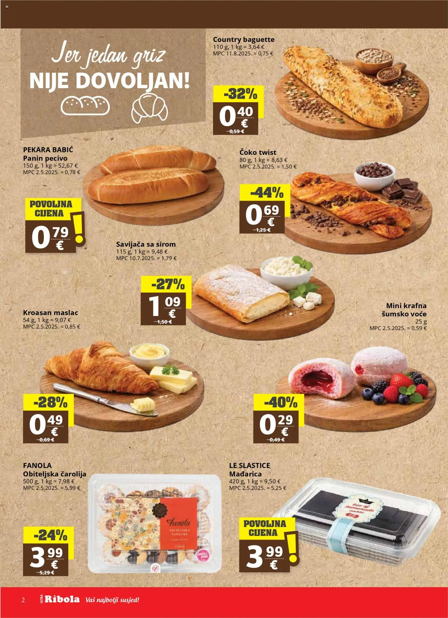 Ribola katalog | vrijedi od 22.04.2026 | Stranica: 2 | Proizvodi: Šumsko voće, Griz, Kroasan, Pecivo