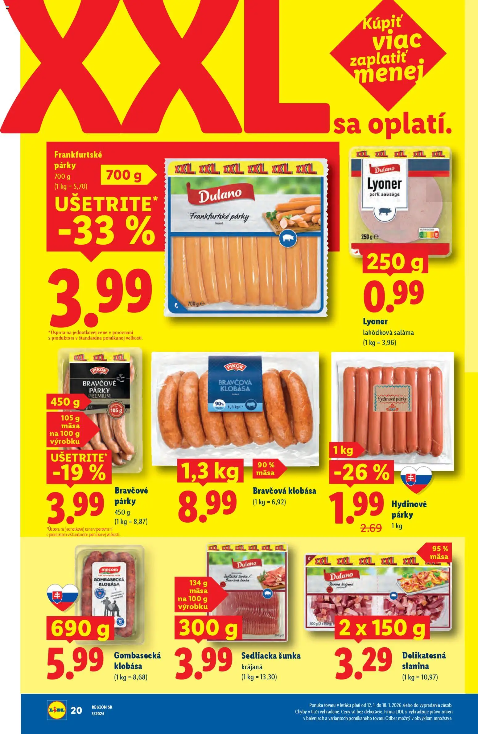 Nové Lidl akcie – leták je platný od 15.01.2026 | Strana: 54 | Produkty: Saláma, Šunka, Klobása, Párky