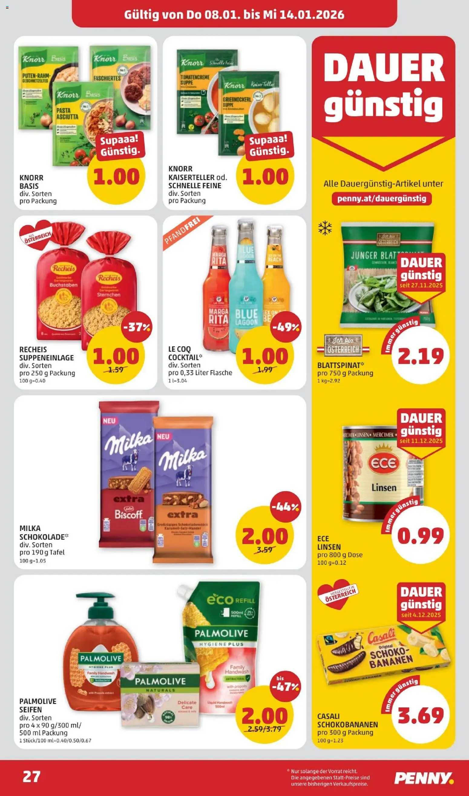 Penny Markt Flugblatt gültig ab 08.01.2026 | Seite: 27 | Produkte: Pasta, Bananen