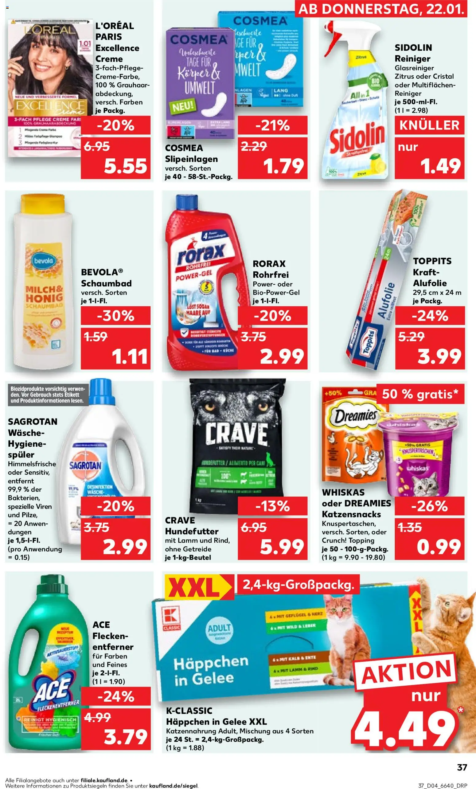Kaufland Prospekt 	 – gültig ab 22.01.2026 | Seite: 37 | Produkte: Creme, Fleckenentferner, Getreide, Whiskas