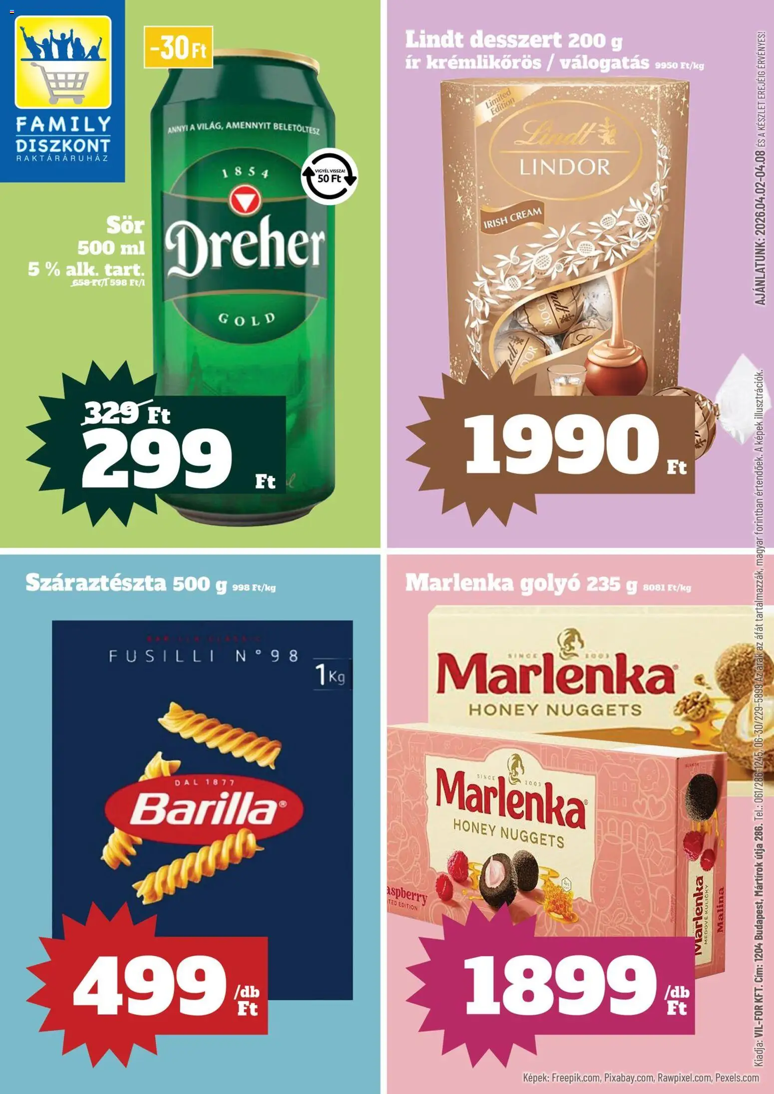 Family Diszkont akciós ujság - amely érvényes a következő dátumtól: 02.04.2026 | Oldal: 1 | Termékek: Nuggets, Száraztészta